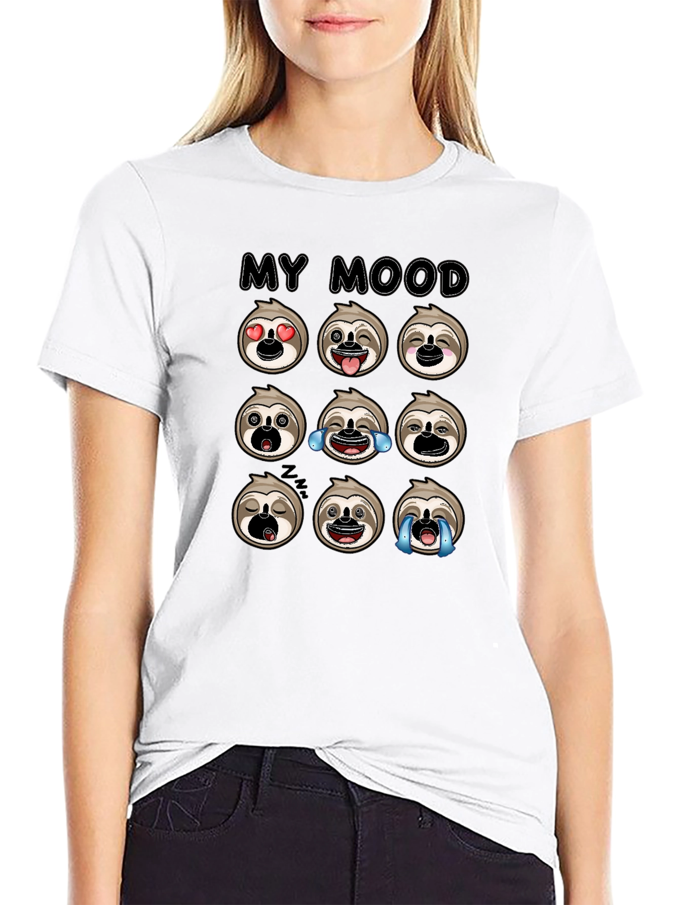 Sloth Mood Emoji Black Graphic Tee