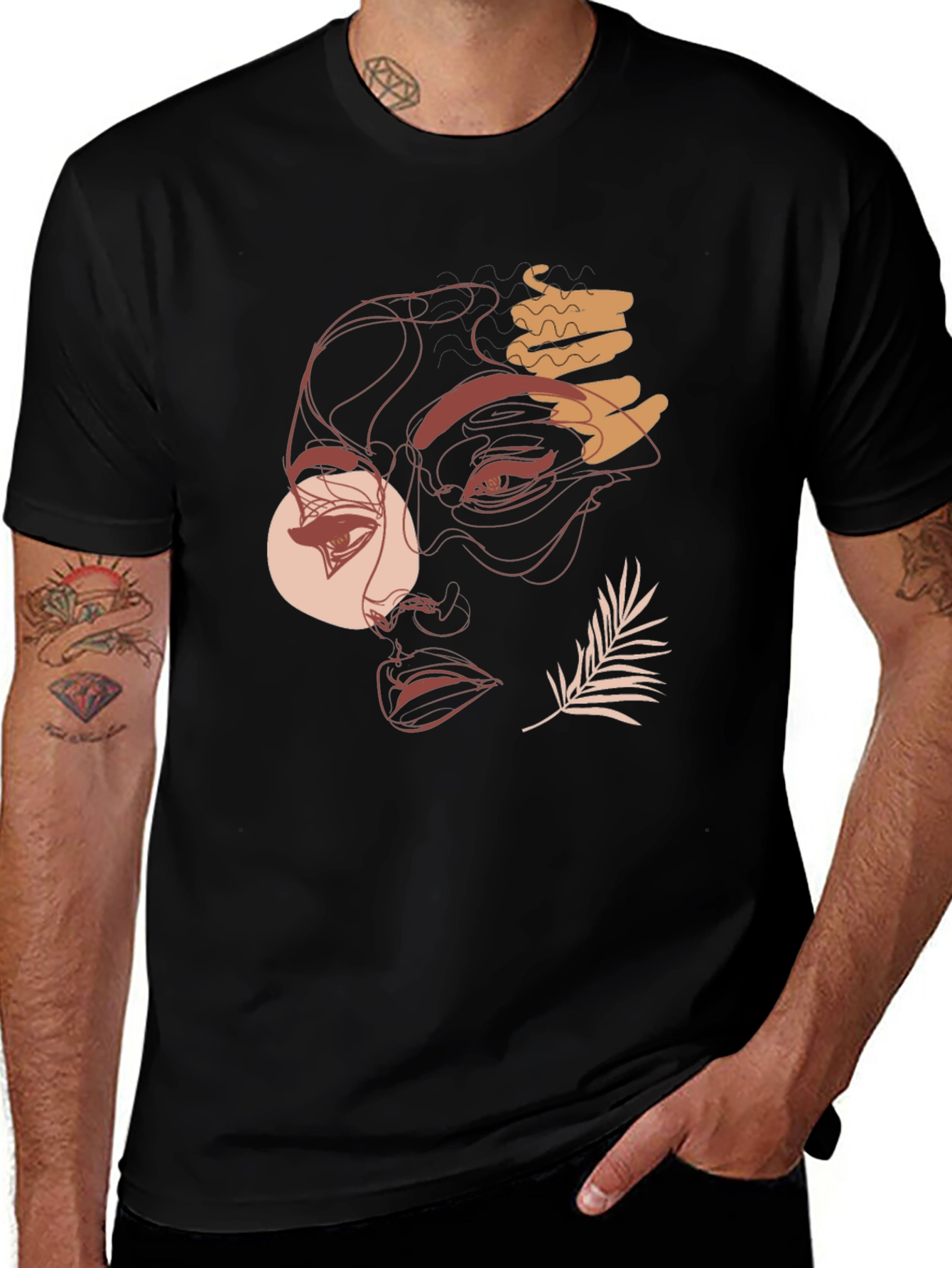 Abstract Face Graphic Tee - Modern Line Art T-Shirt