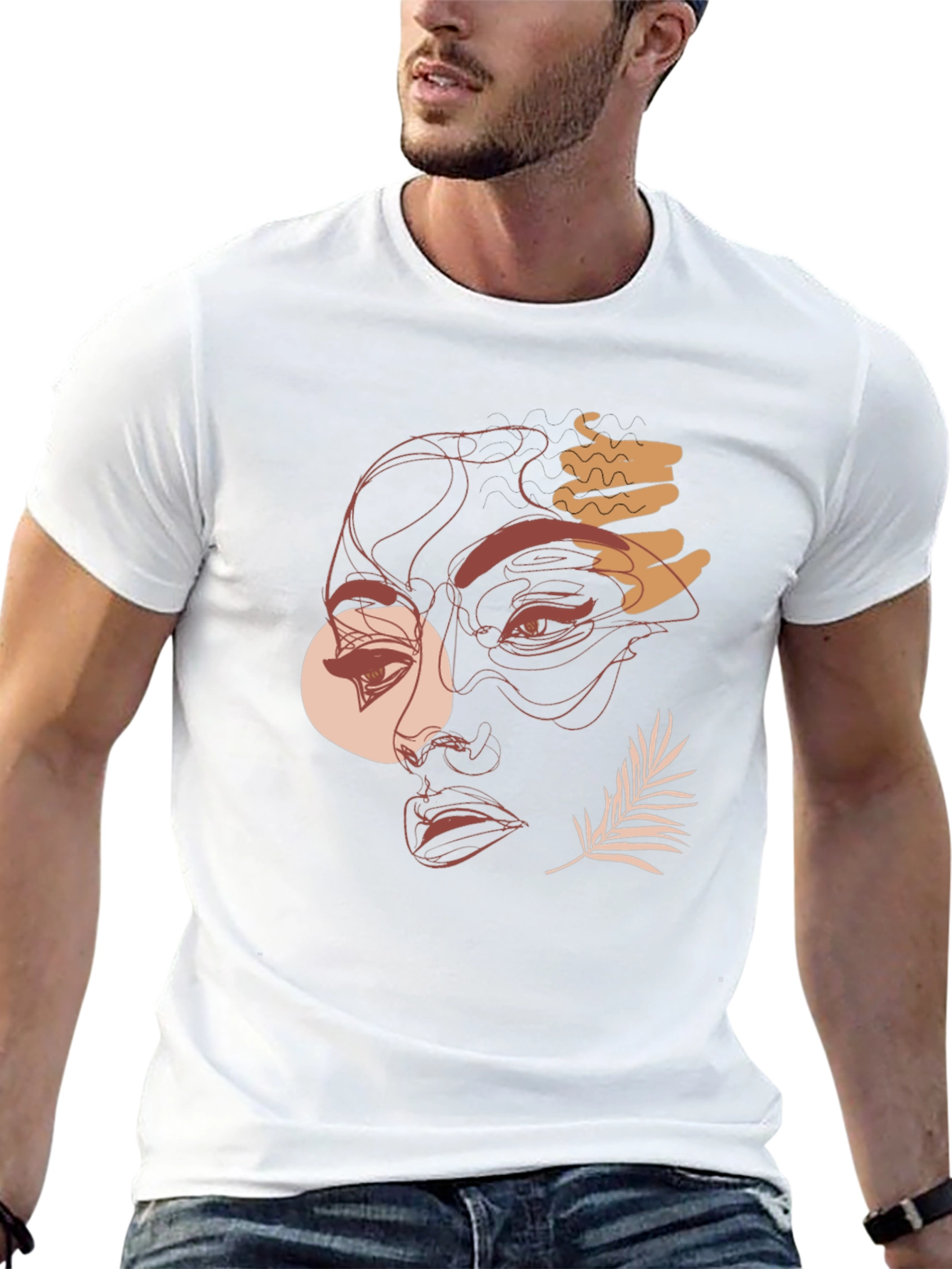 Abstract Face Graphic Tee - Modern Line Art T-Shirt