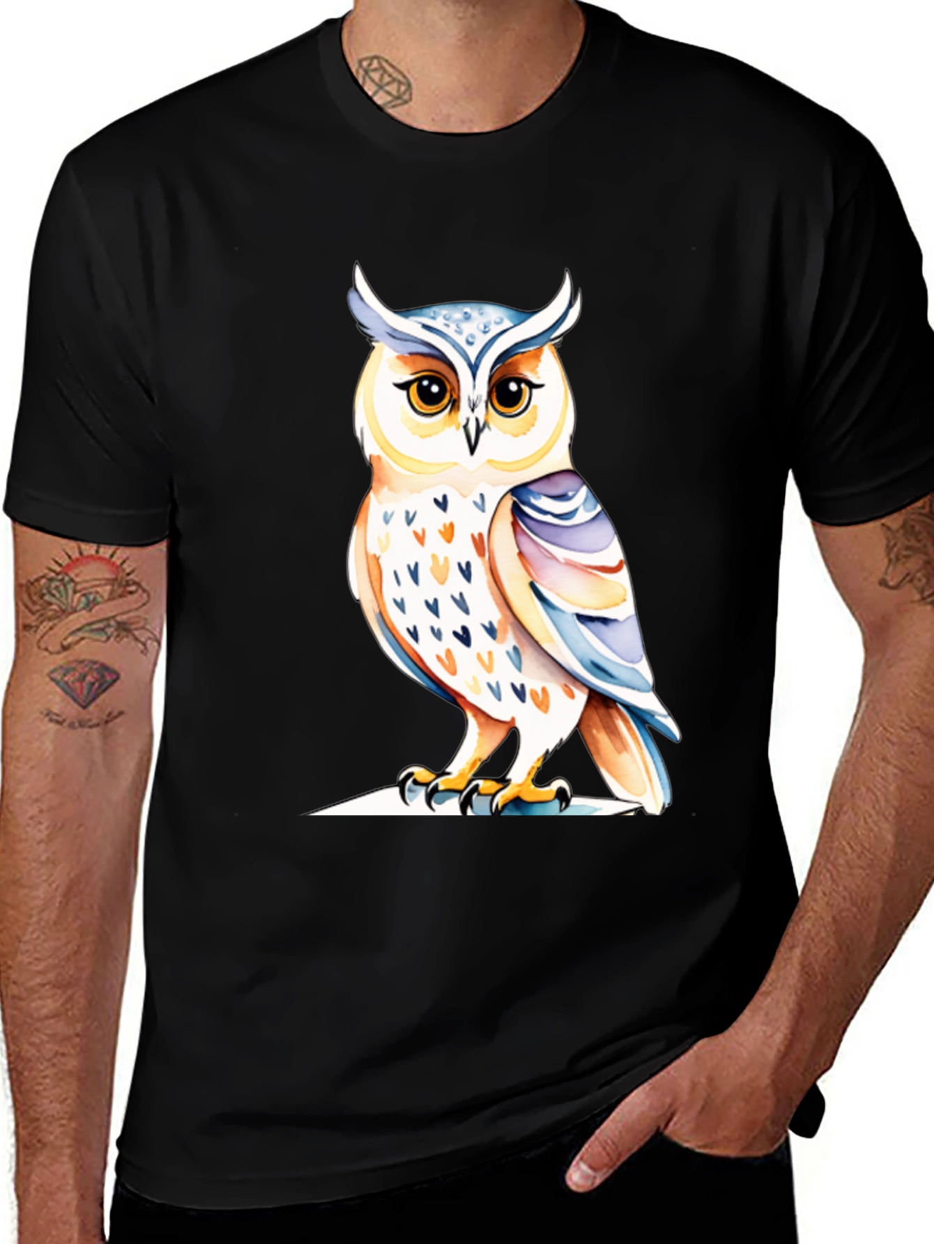 Black Owl Graphic Tee - Unique Bird Design