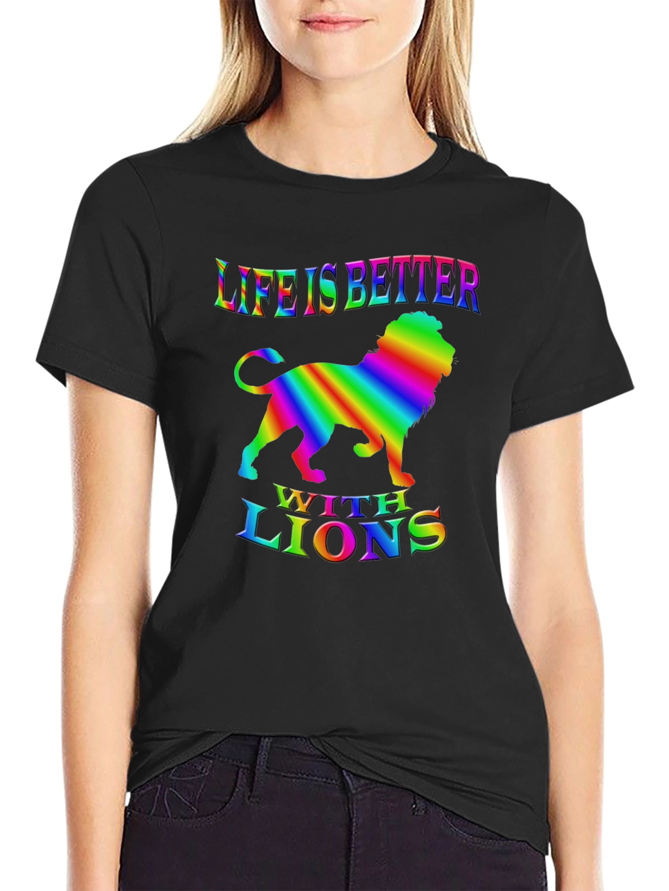 Life is Better with Lions Rainbow Graphic T-Shirt