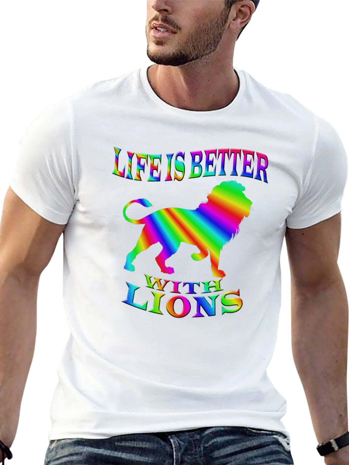 Life is Better with Lions Rainbow Graphic T-Shirt