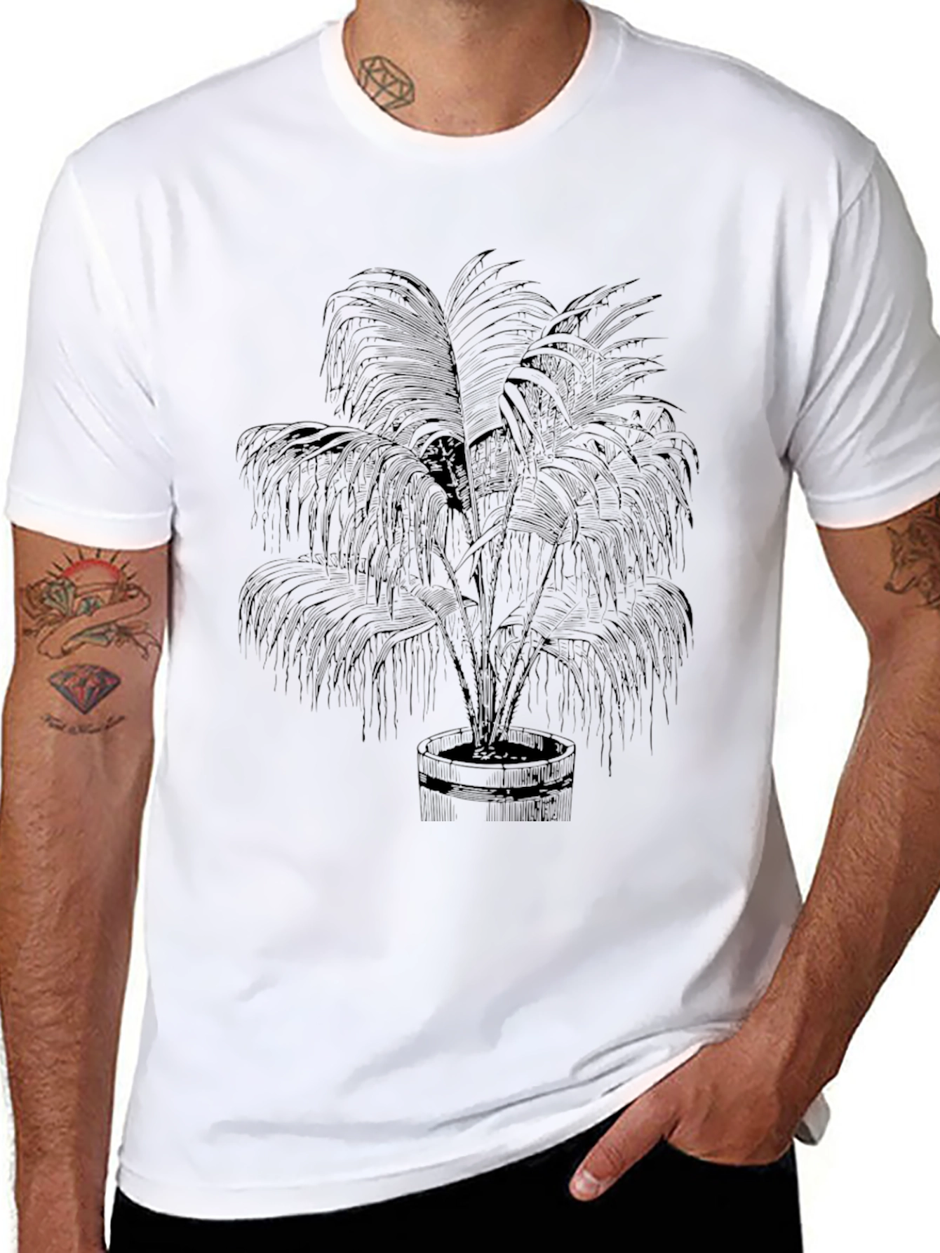 Mens Black Palm Tree Graphic Tee