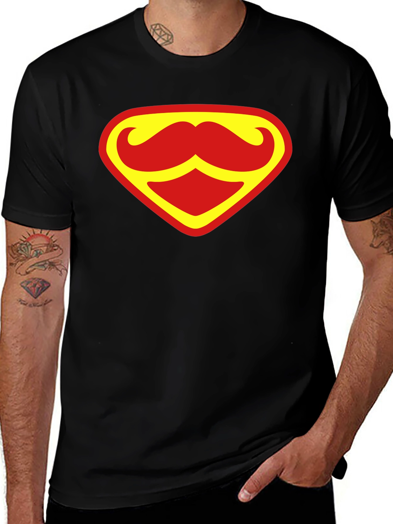 Funny Mustache Superman Logo Graphic T-Shirt