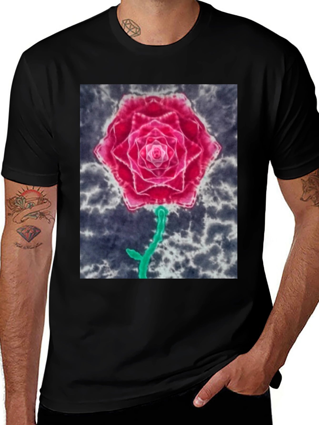 Rose Graphic Tee - Unique Tie Dye Design