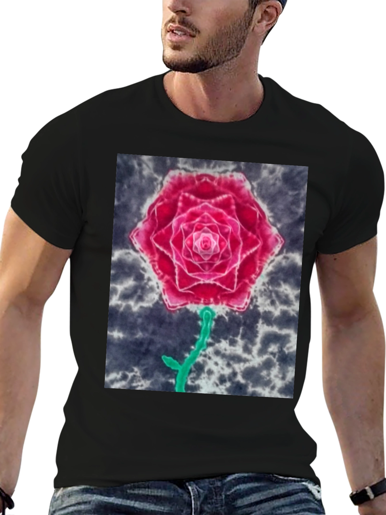 Rose Graphic Tee - Unique Tie Dye Design