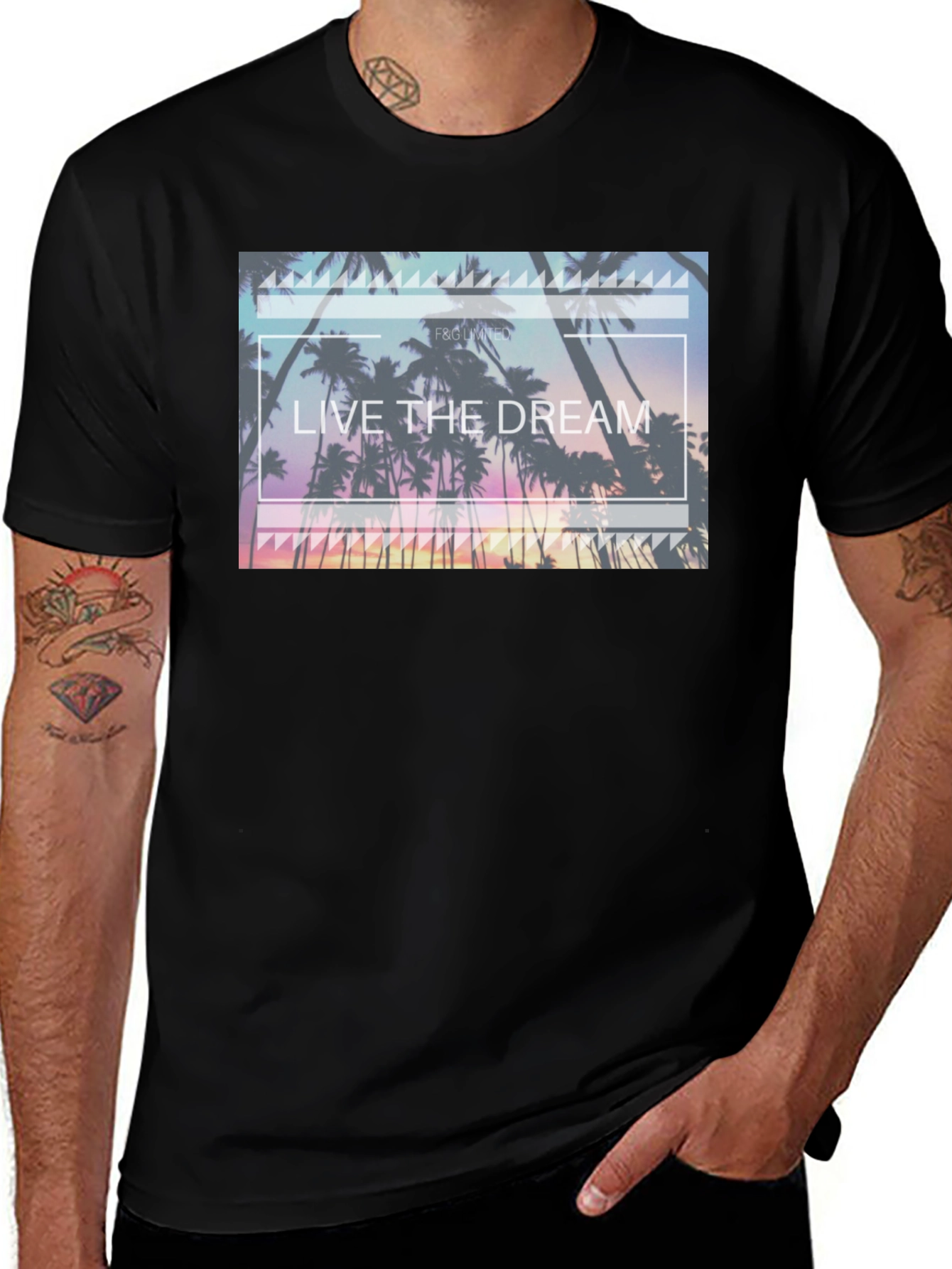 Live the Dream Graphic Tee - Tropical Palm Design