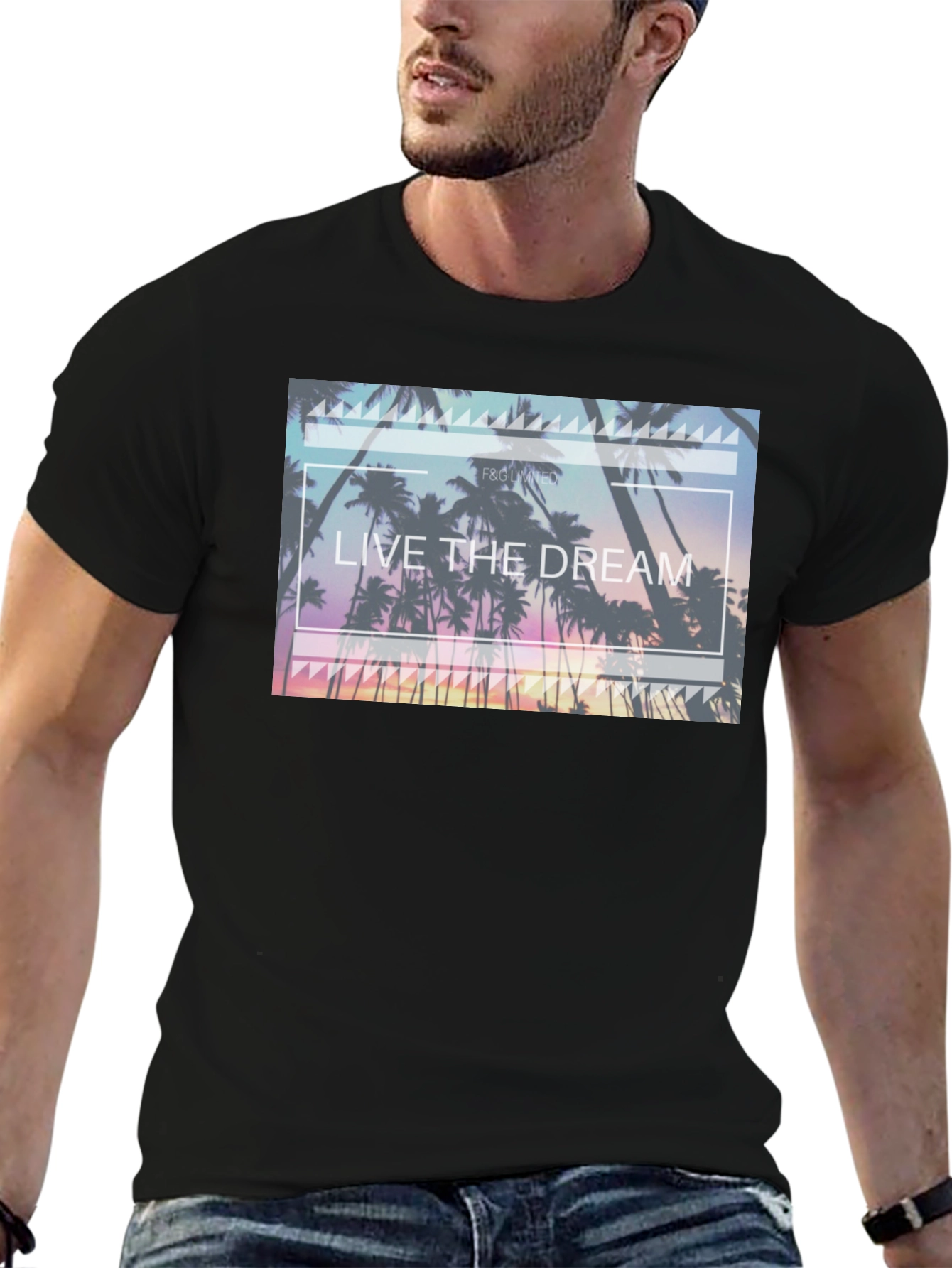 Live the Dream Graphic Tee - Tropical Palm Design