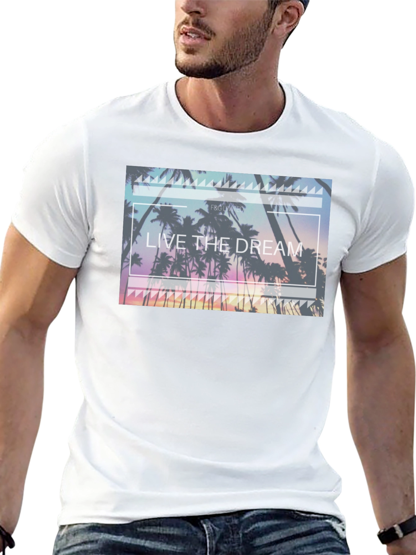 Live the Dream Graphic Tee - Tropical Palm Design