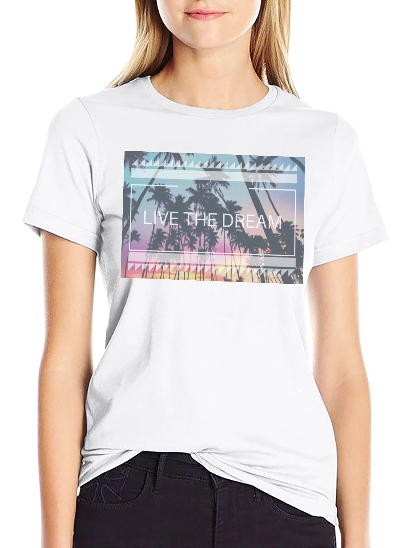 Live the Dream Graphic Tee - Tropical Palm Design