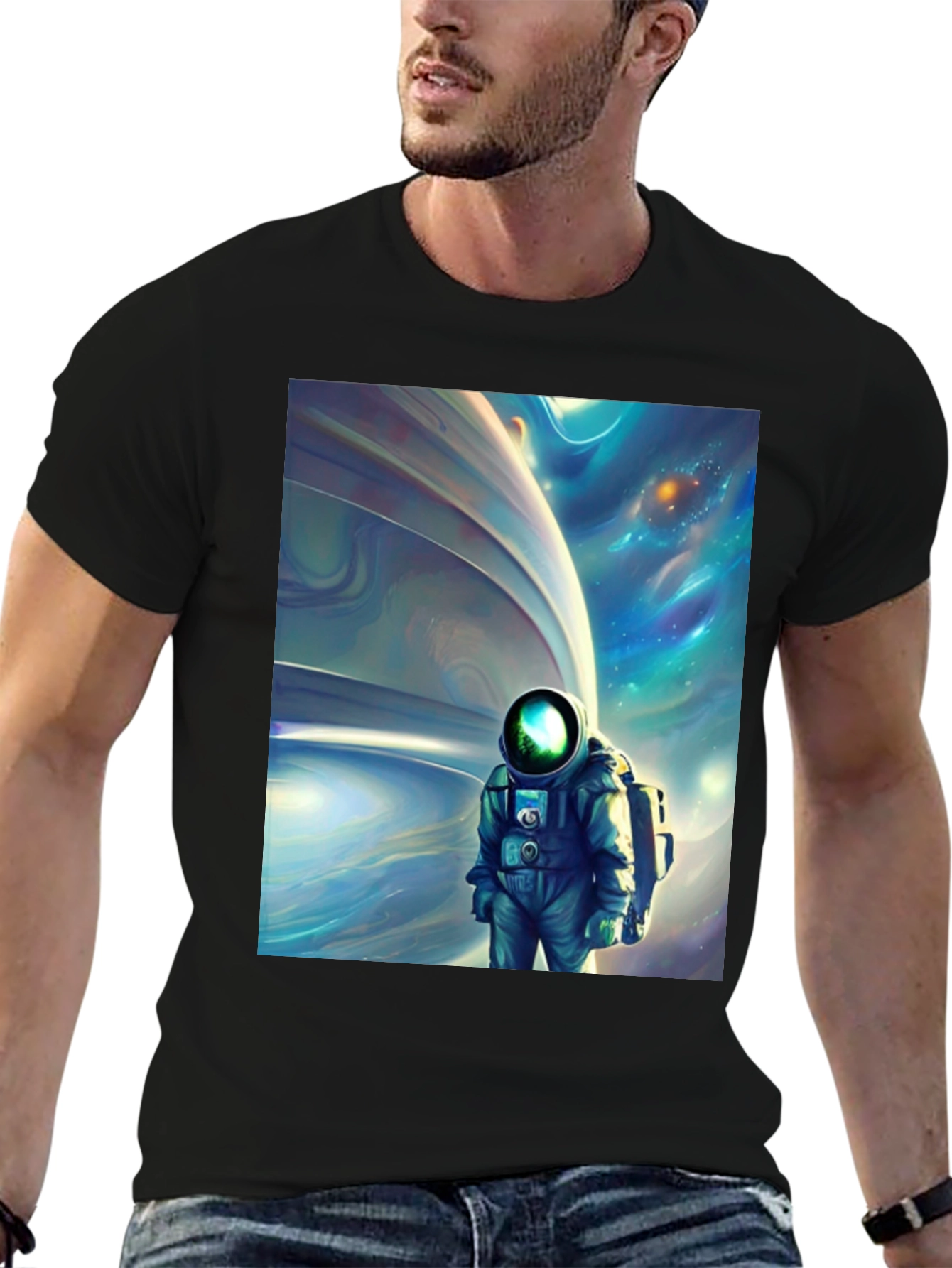 Astronaut Space Art Black T-Shirt
