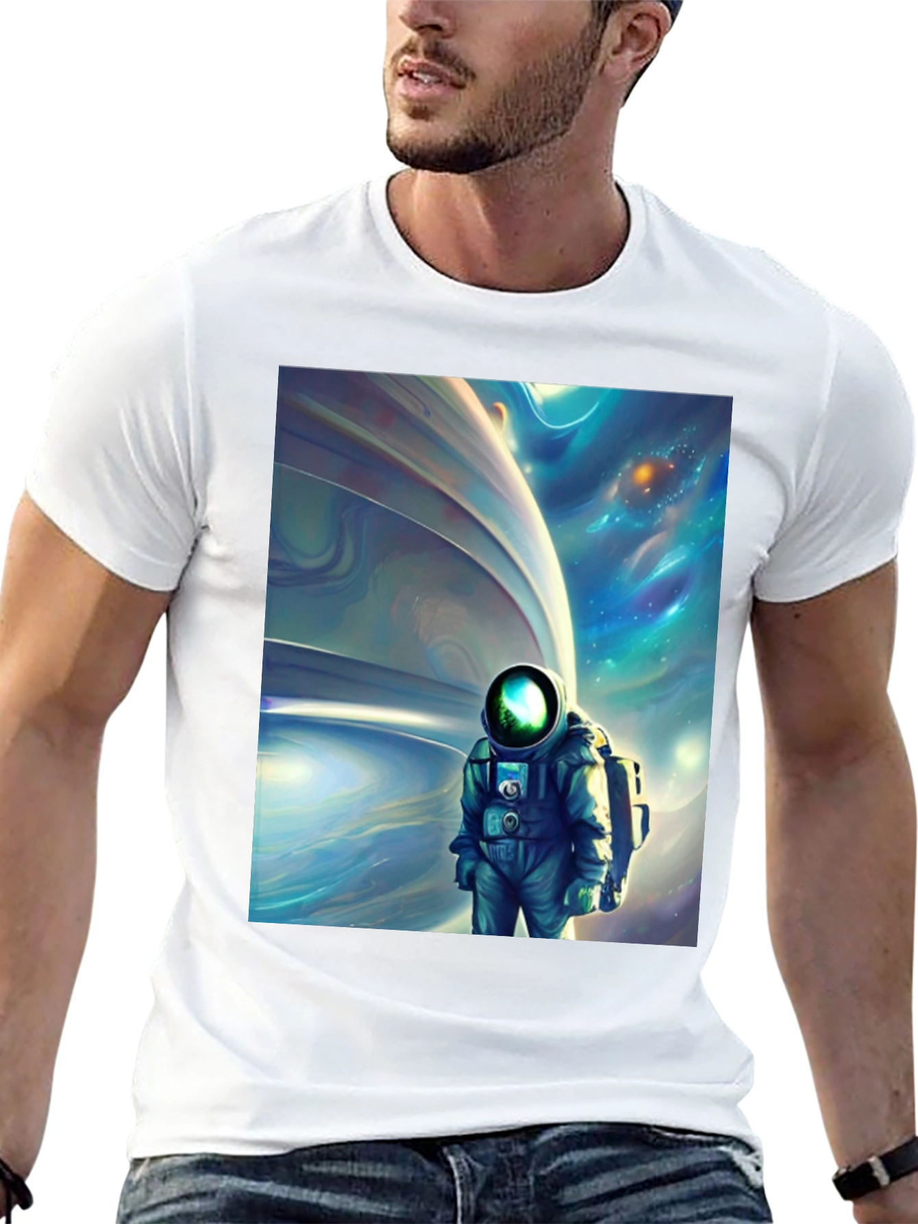 Astronaut Space Art Black T-Shirt