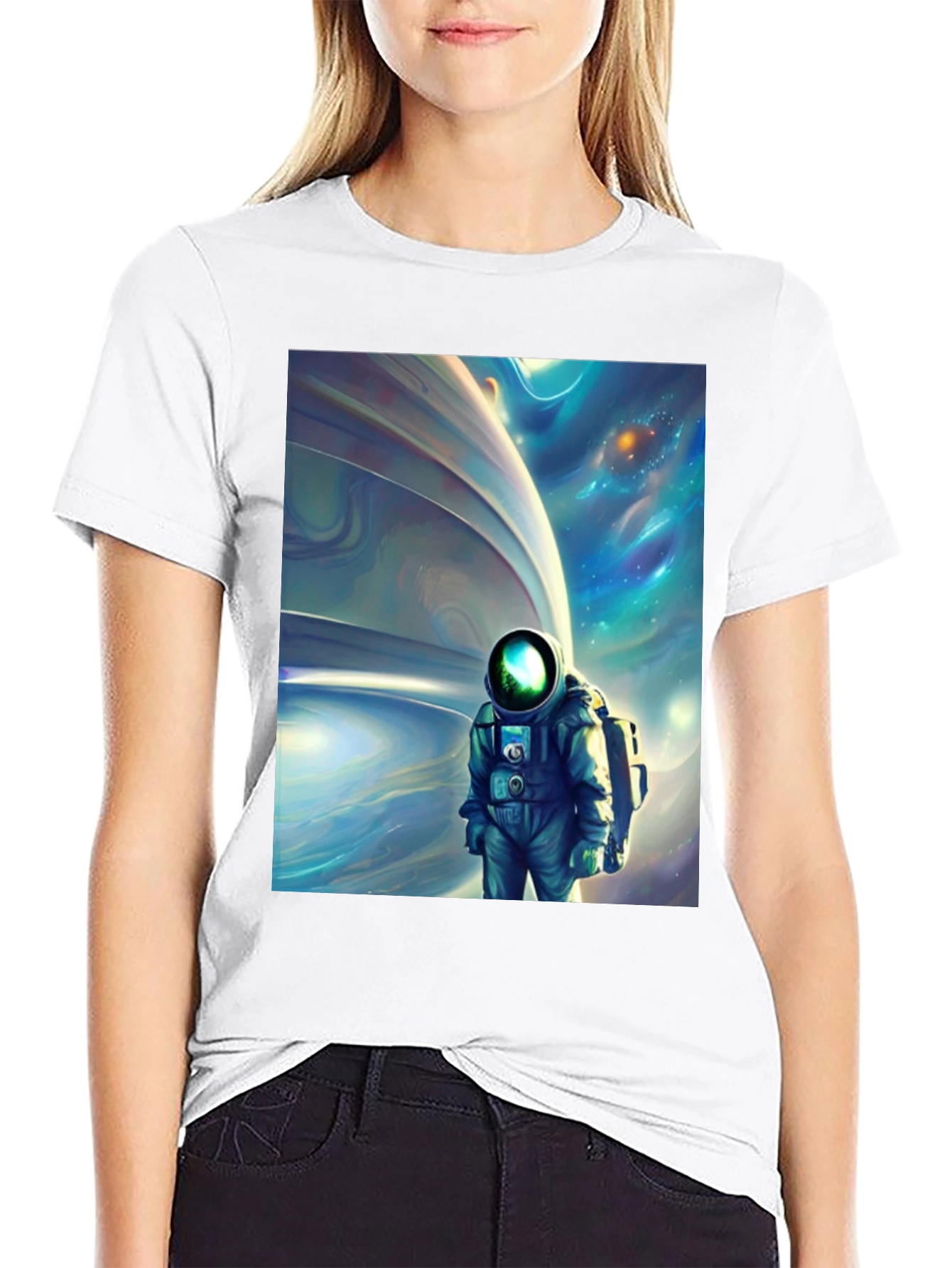 Astronaut Space Art Black T-Shirt
