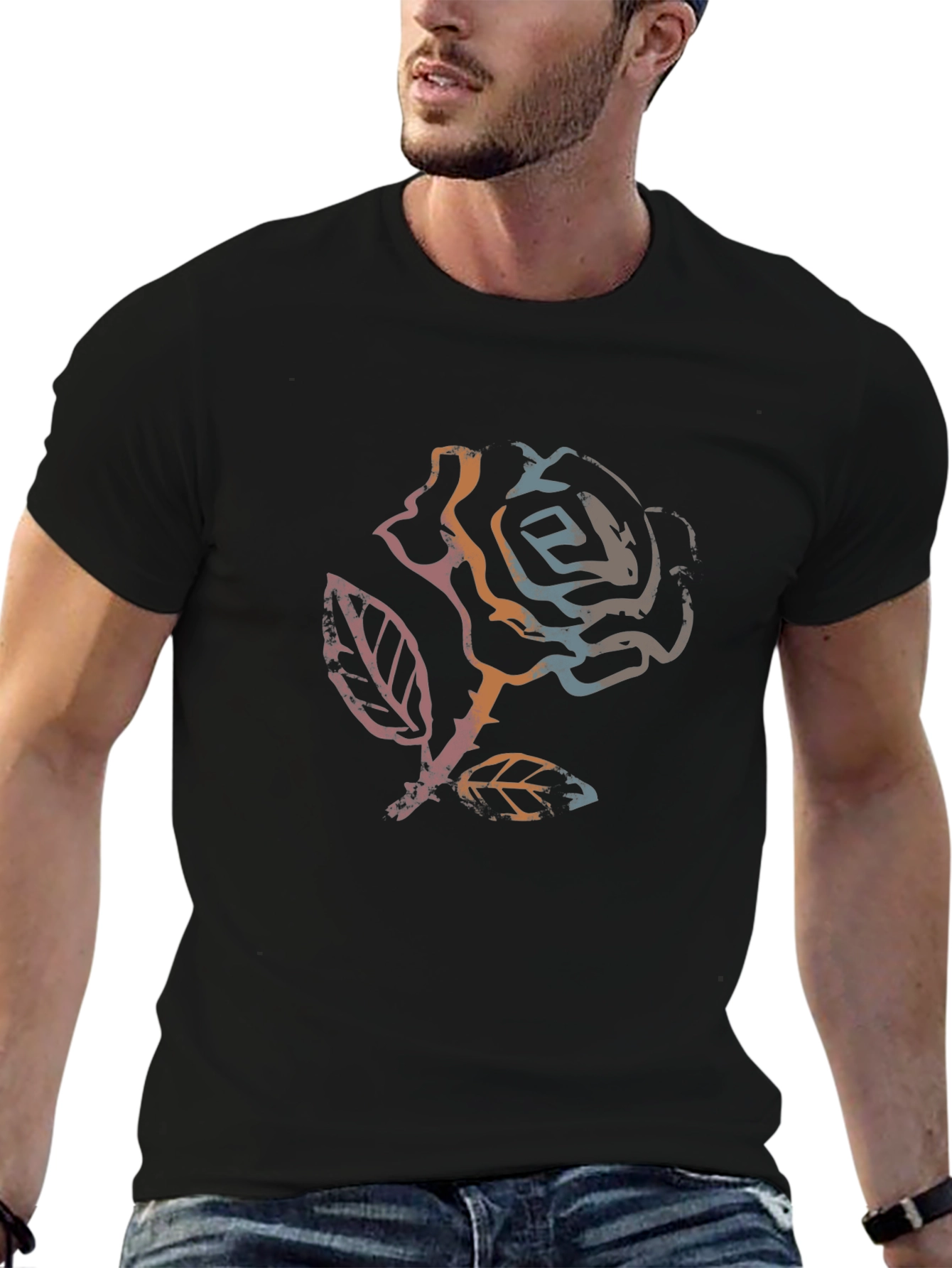 Rose Graphic Black T-Shirt - Stylish Casual Wear