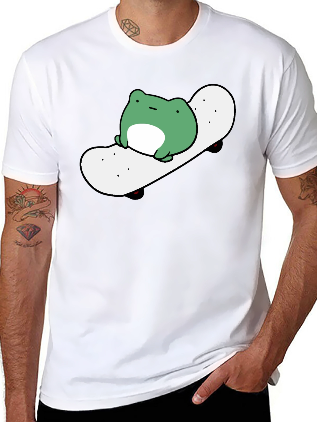 Frog Skateboard Graphic Tee - Casual Black T-Shirt