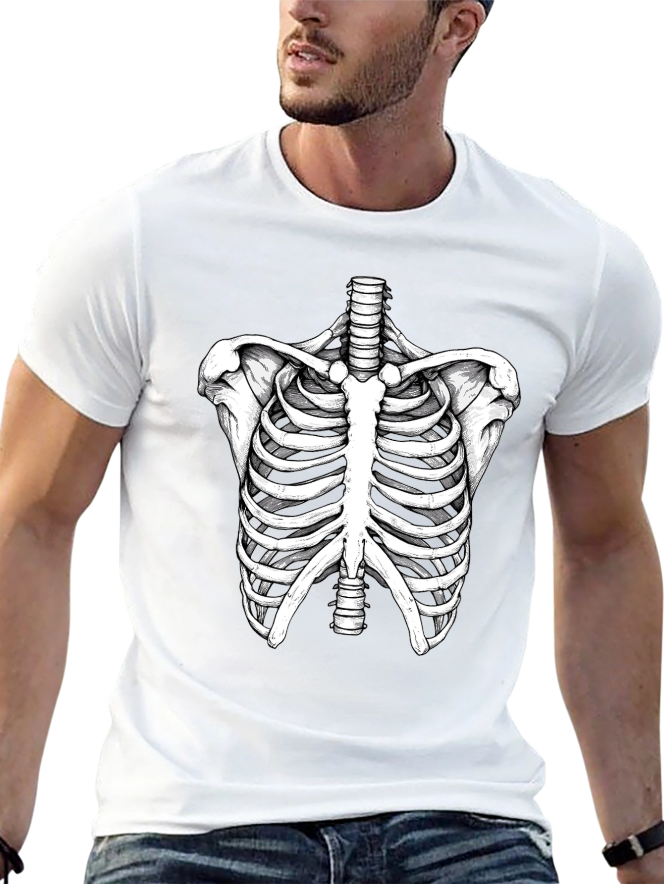 Skeleton Rib Cage Graphic Tee - Black