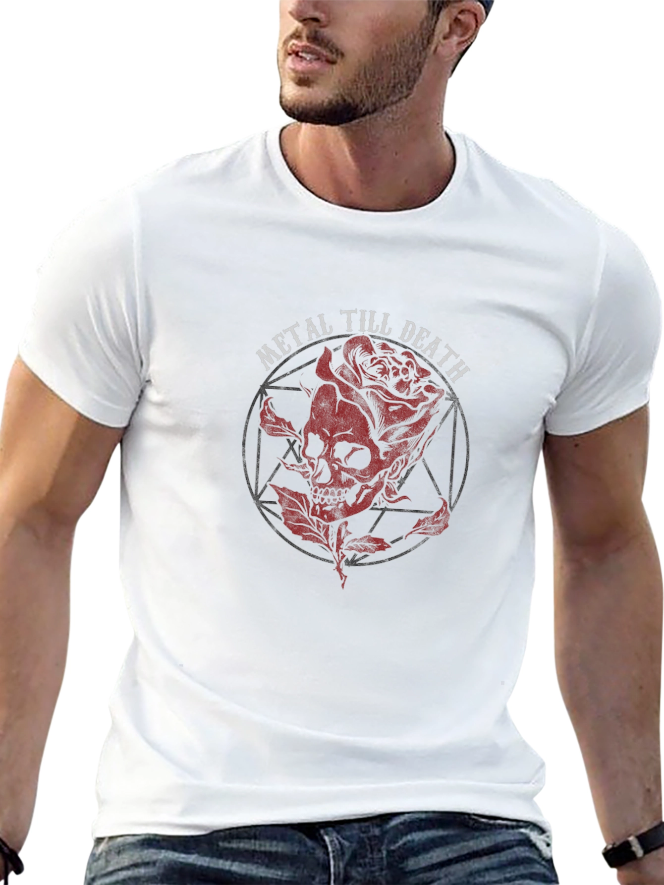 Metal Till Death Skull & Rose Graphic T-Shirt