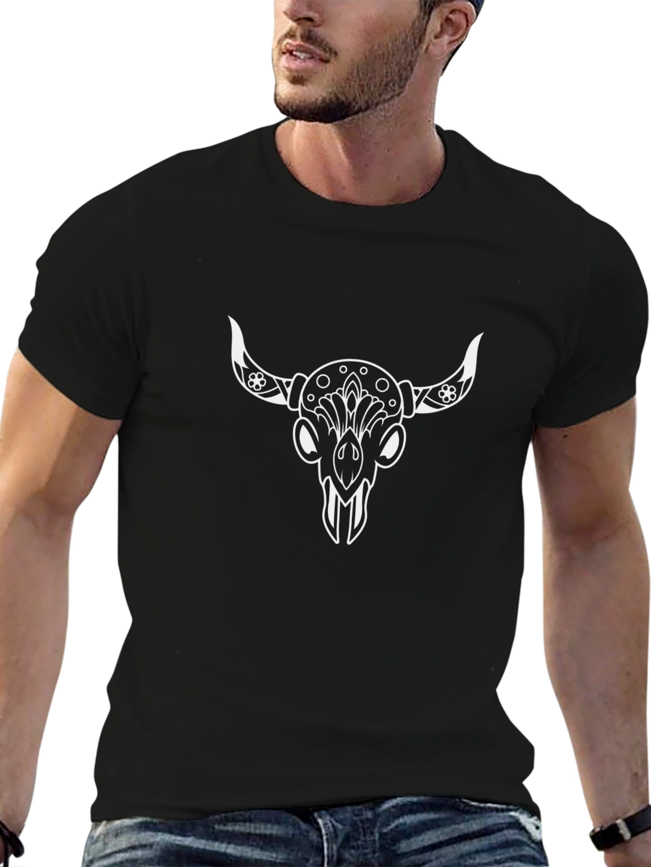 Bull Skull Graphic Tee - Black