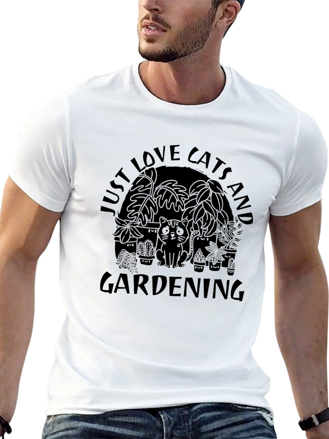 Cats and Gardening Black T-Shirt