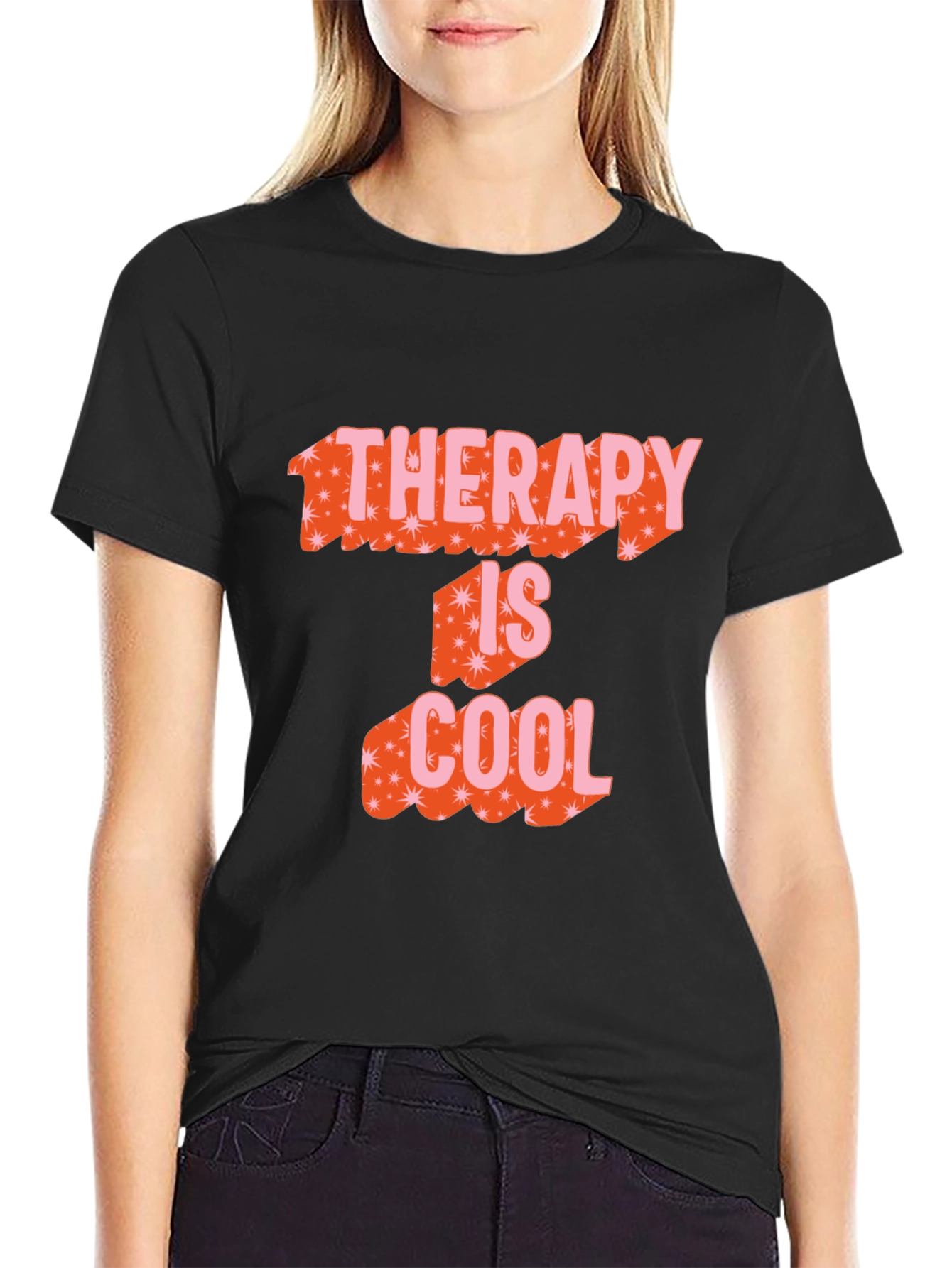 Therapy is Cool Graphic Tee - Trendy Black T-Shirt