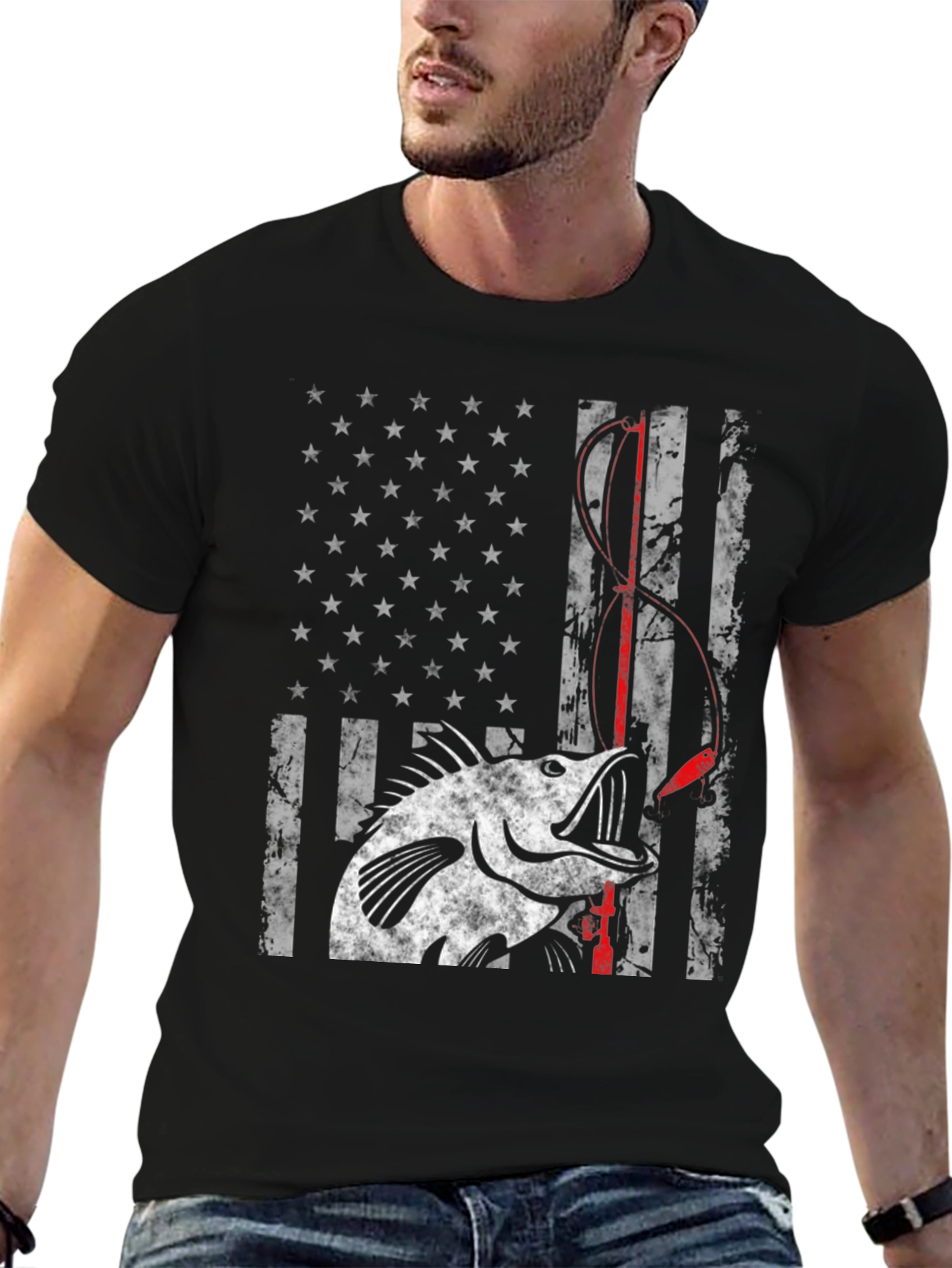Bass Fishing American Flag Graphic Tee