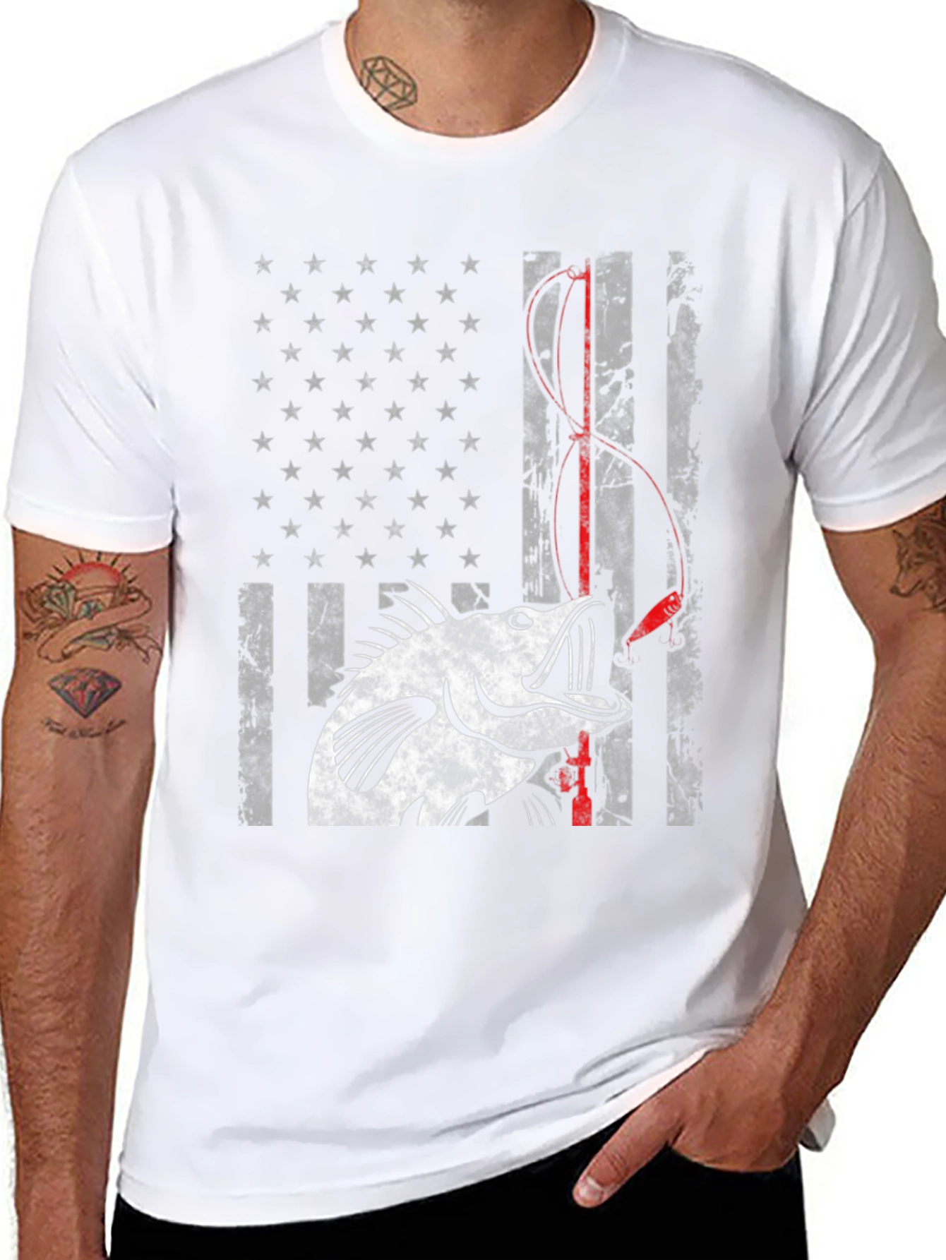 Bass Fishing American Flag Graphic Tee