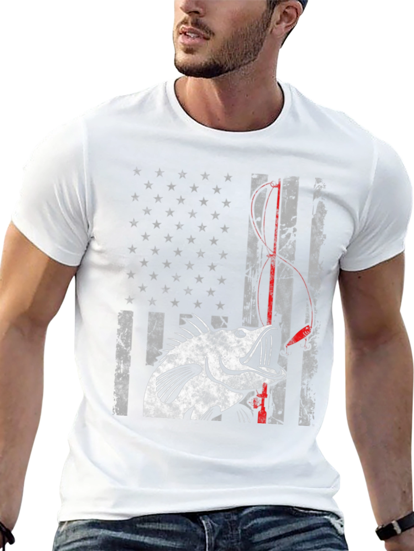Bass Fishing American Flag Graphic Tee