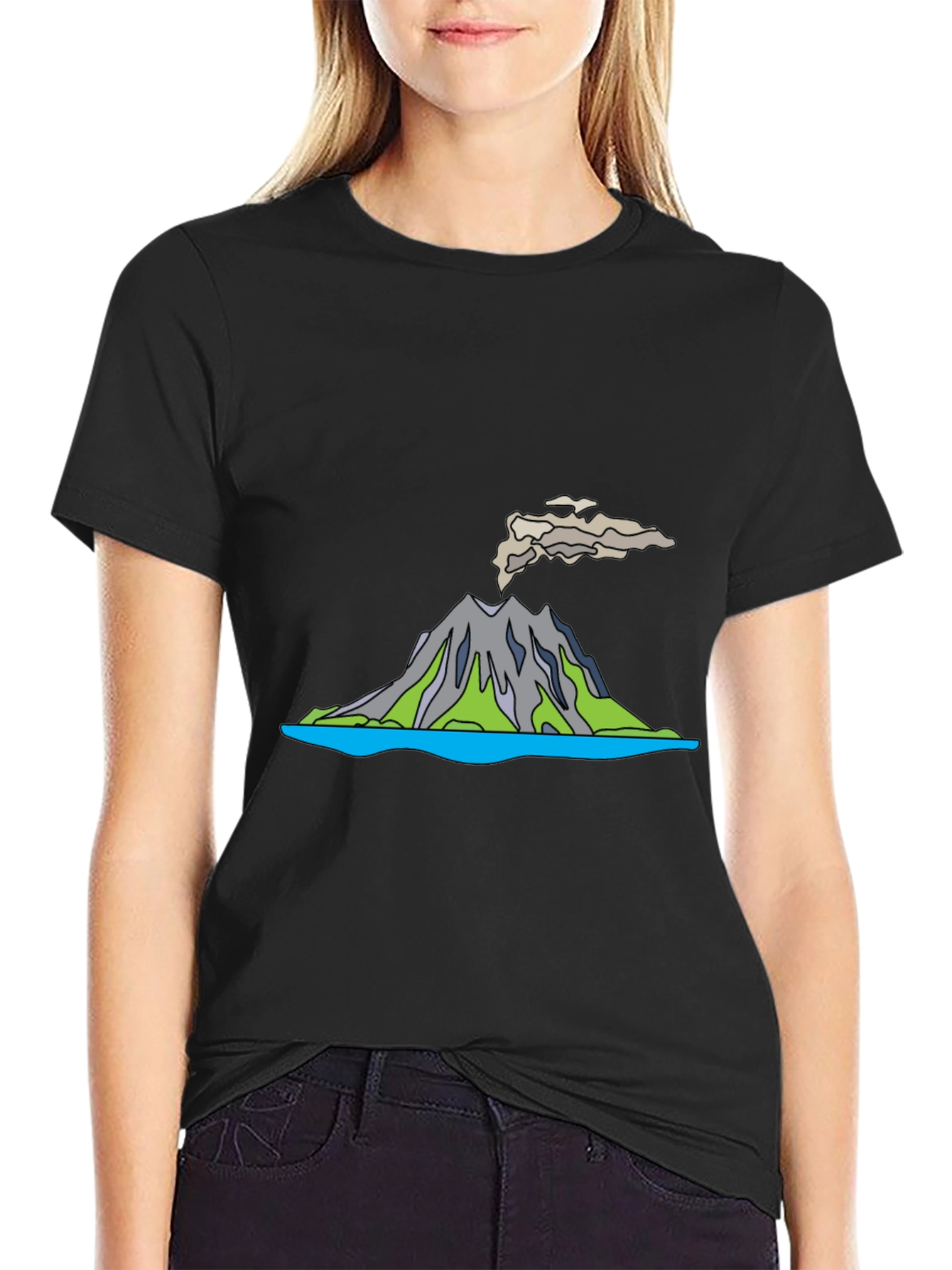 Volcano T-Shirt - Black Crew Neck