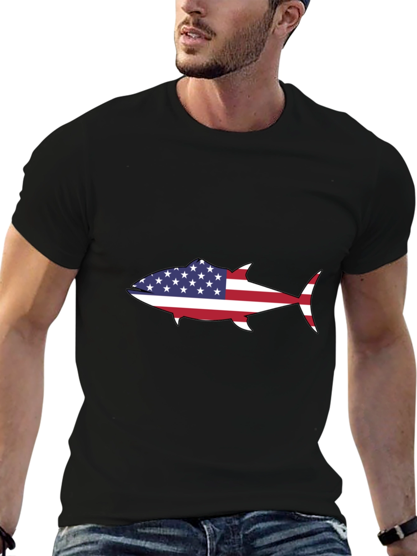 American Flag Tuna Graphic Tee - Black