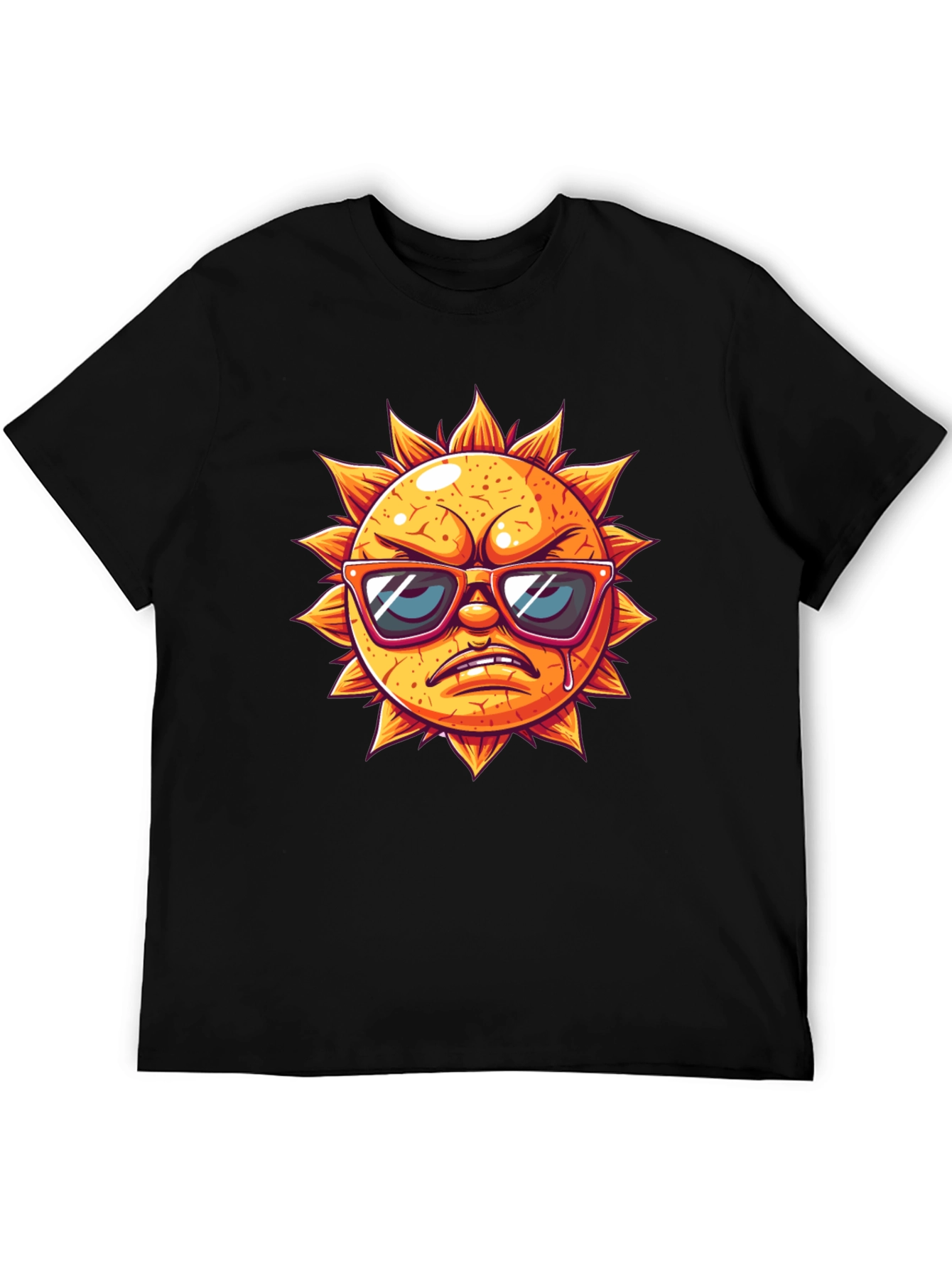 Angry Sun Graphic Tee - Black Cotton T-Shirt