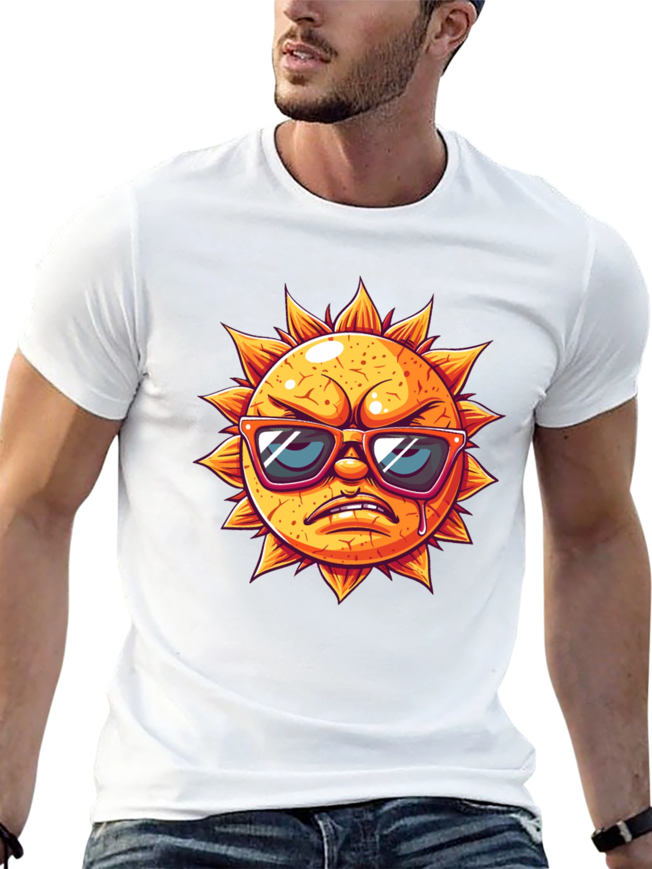 Angry Sun Graphic Tee - Black Cotton T-Shirt