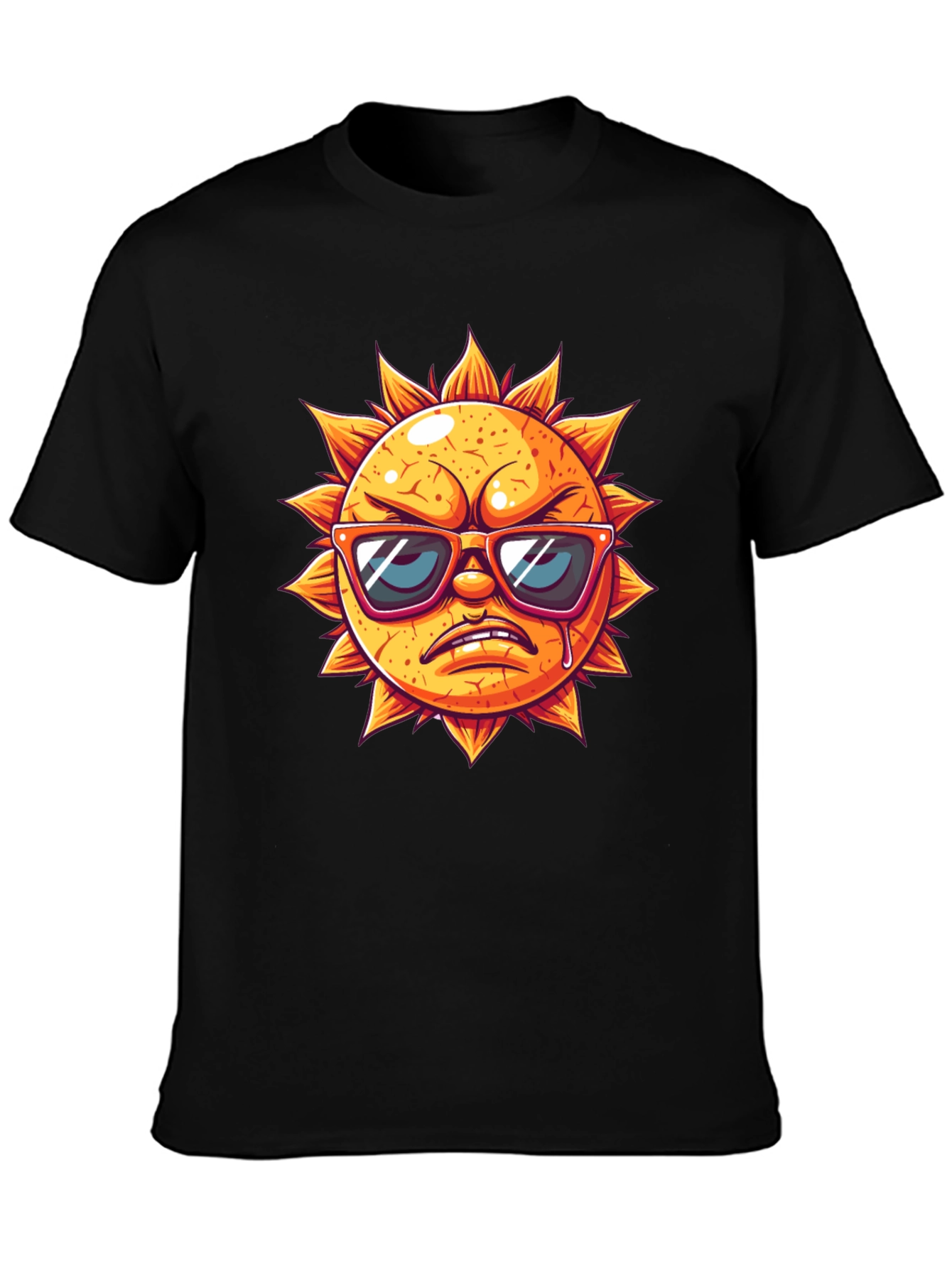Angry Sun Graphic Tee - Black Cotton T-Shirt