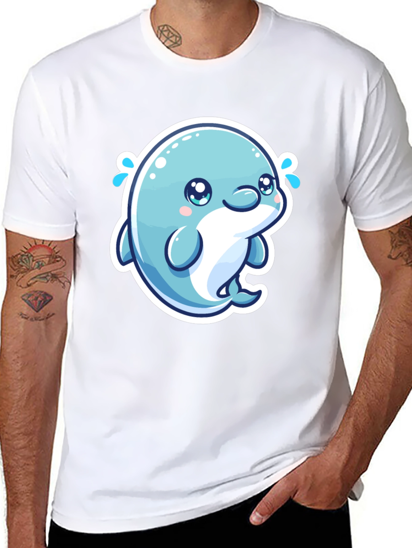 Cute Dolphin Graphic Tee - Soft Cotton Black T-Shirt