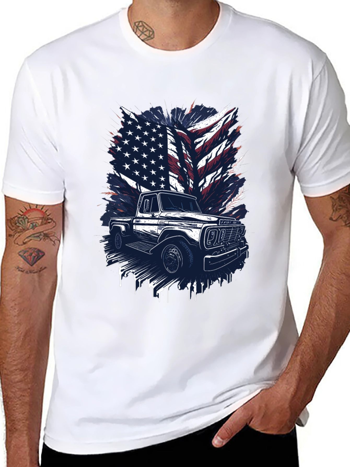 American Flag Truck Graphic T-Shirt