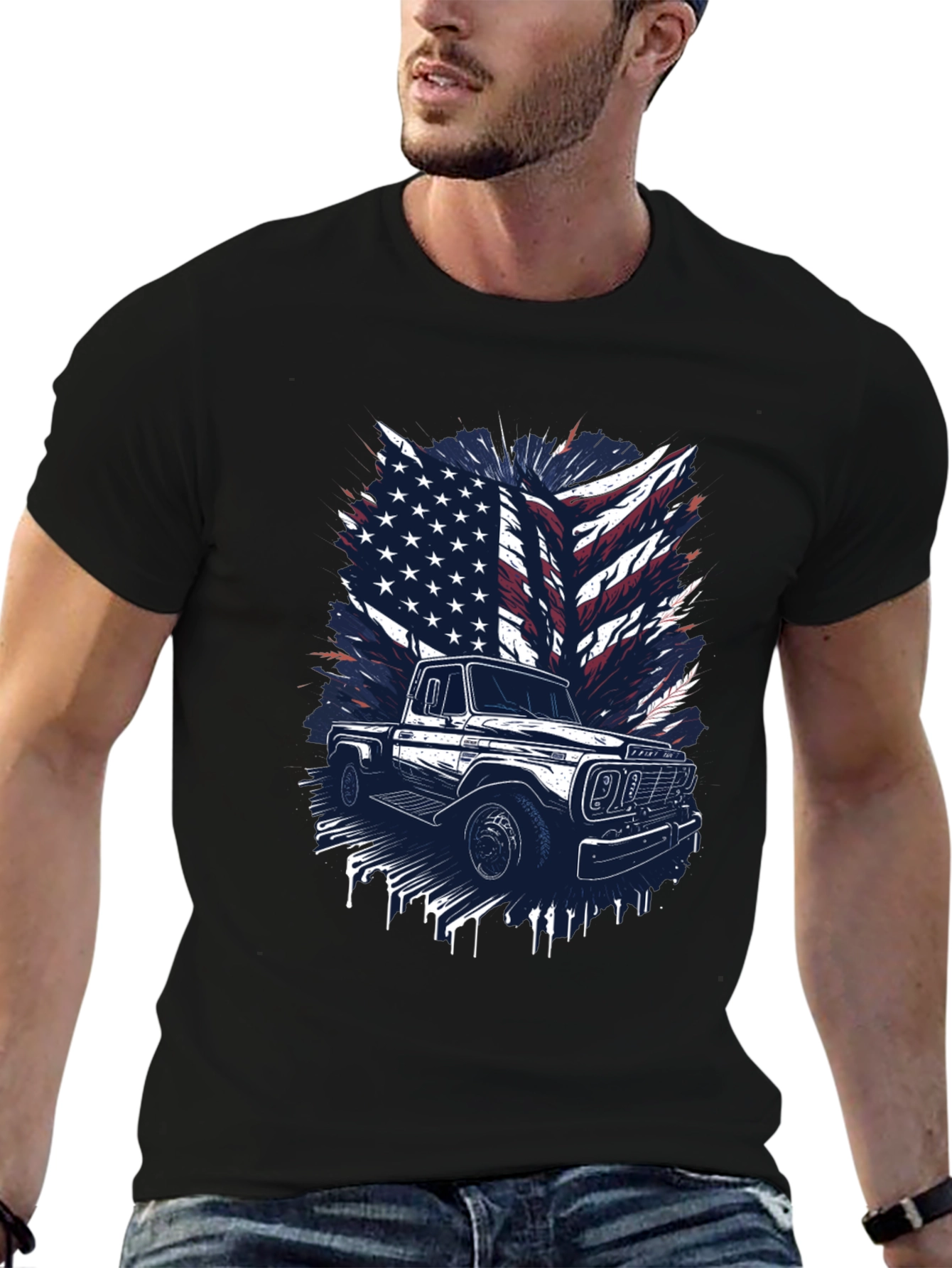 American Flag Truck Graphic T-Shirt