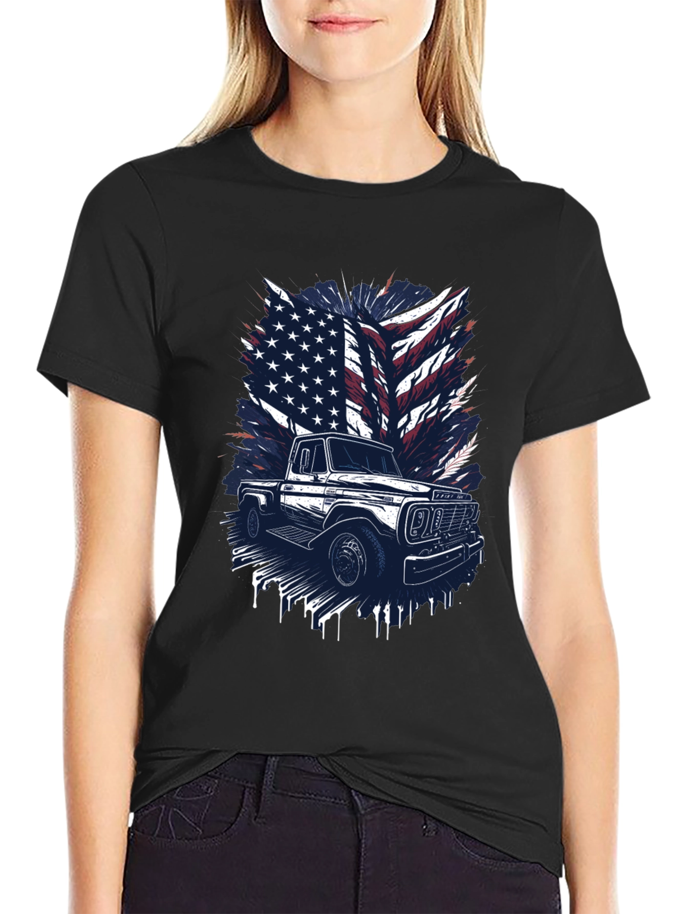 American Flag Truck Graphic T-Shirt