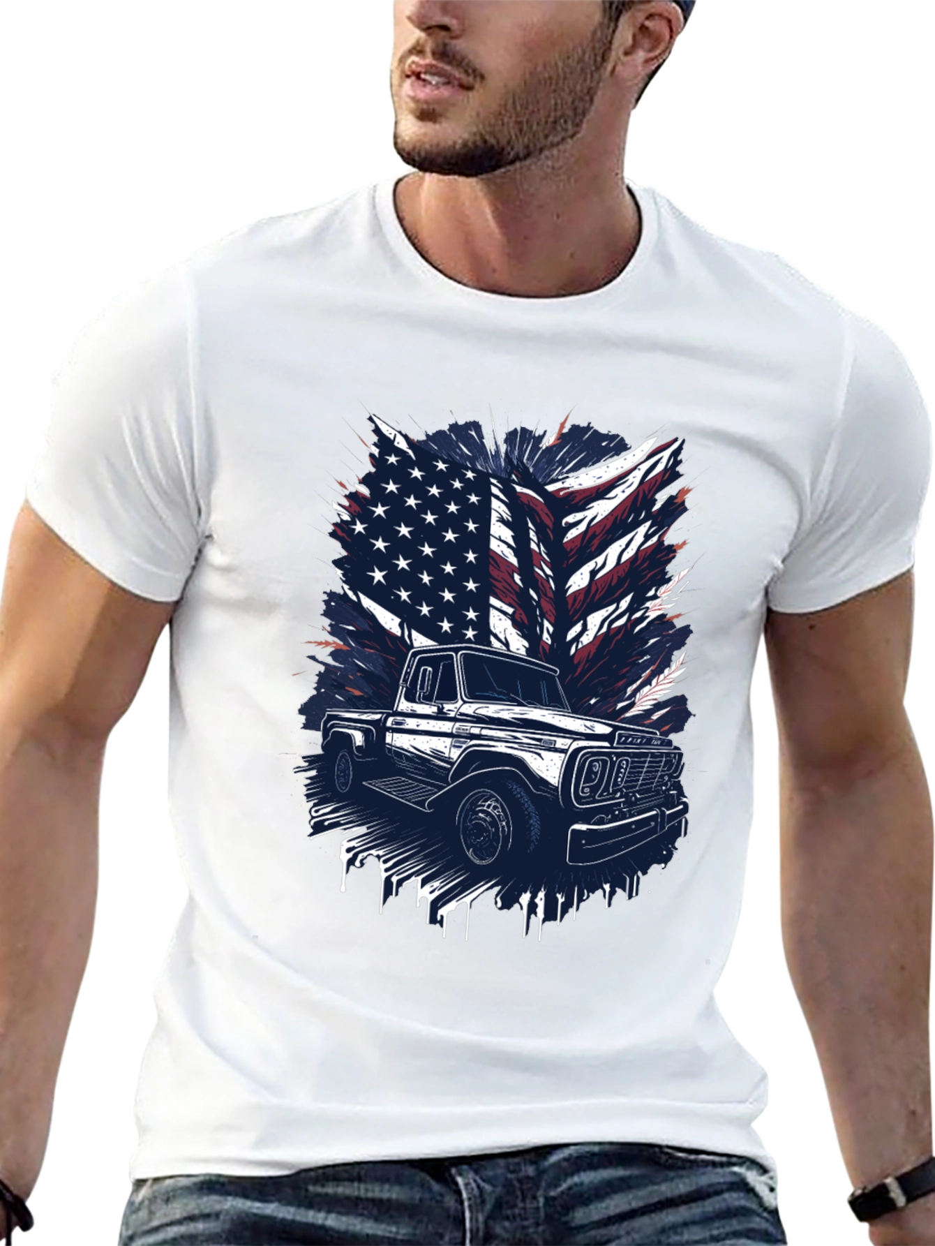 American Flag Truck Graphic T-Shirt