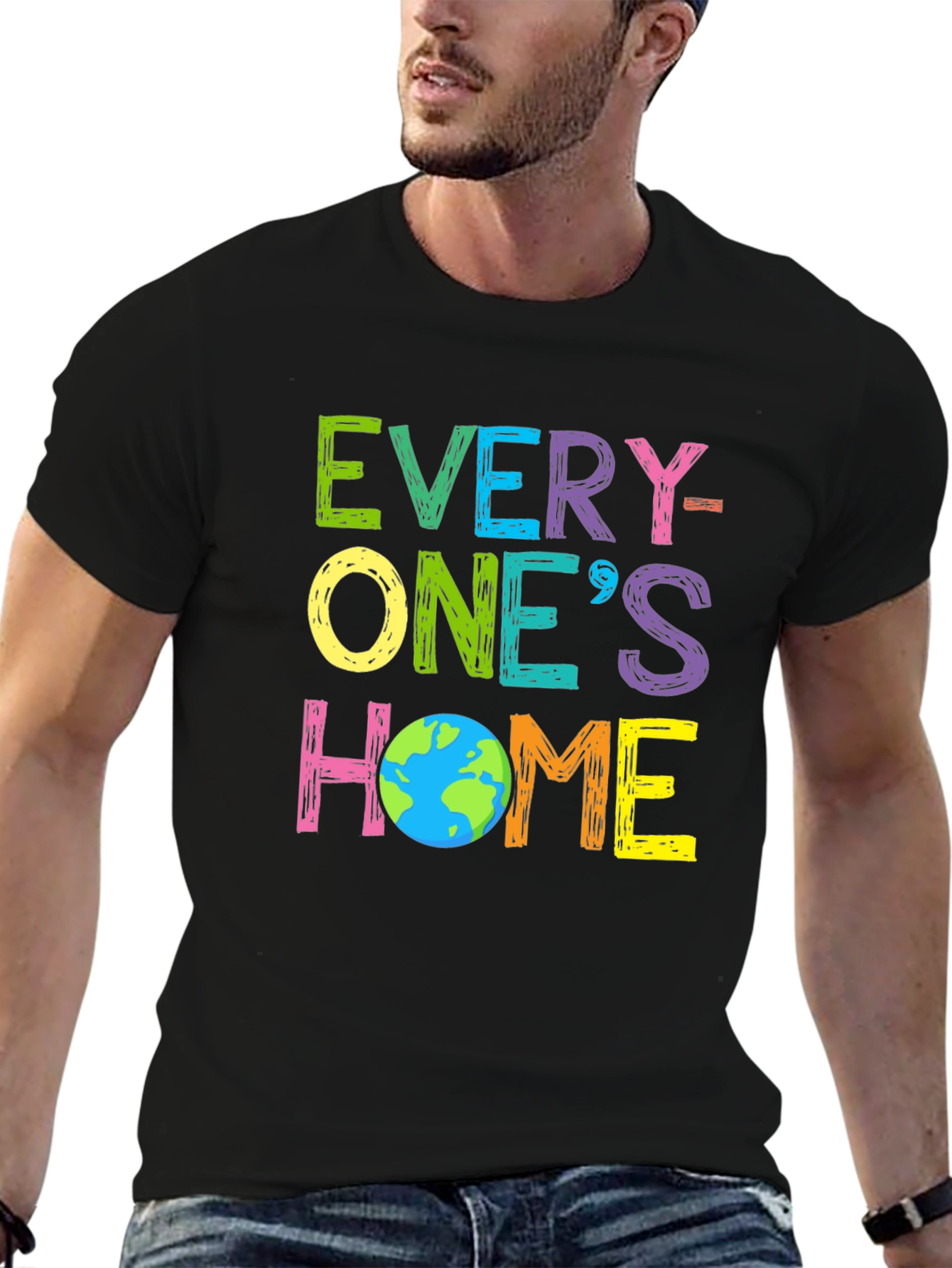 Everyones Home Earth T-Shirt - Black Cotton Tee