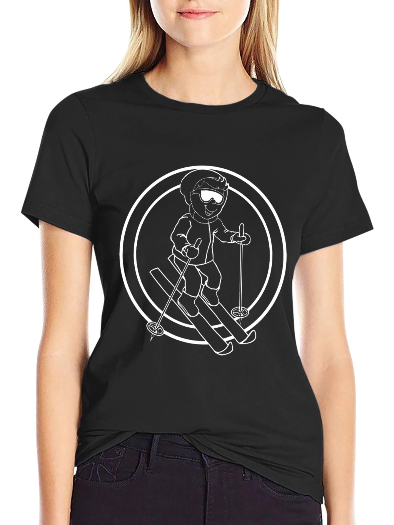 Skiing Cartoon Graphic T-Shirt