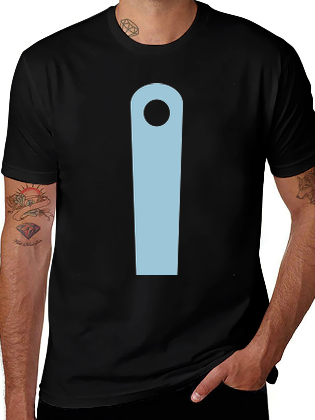 Minimalist Black T-Shirt with Light Blue Design