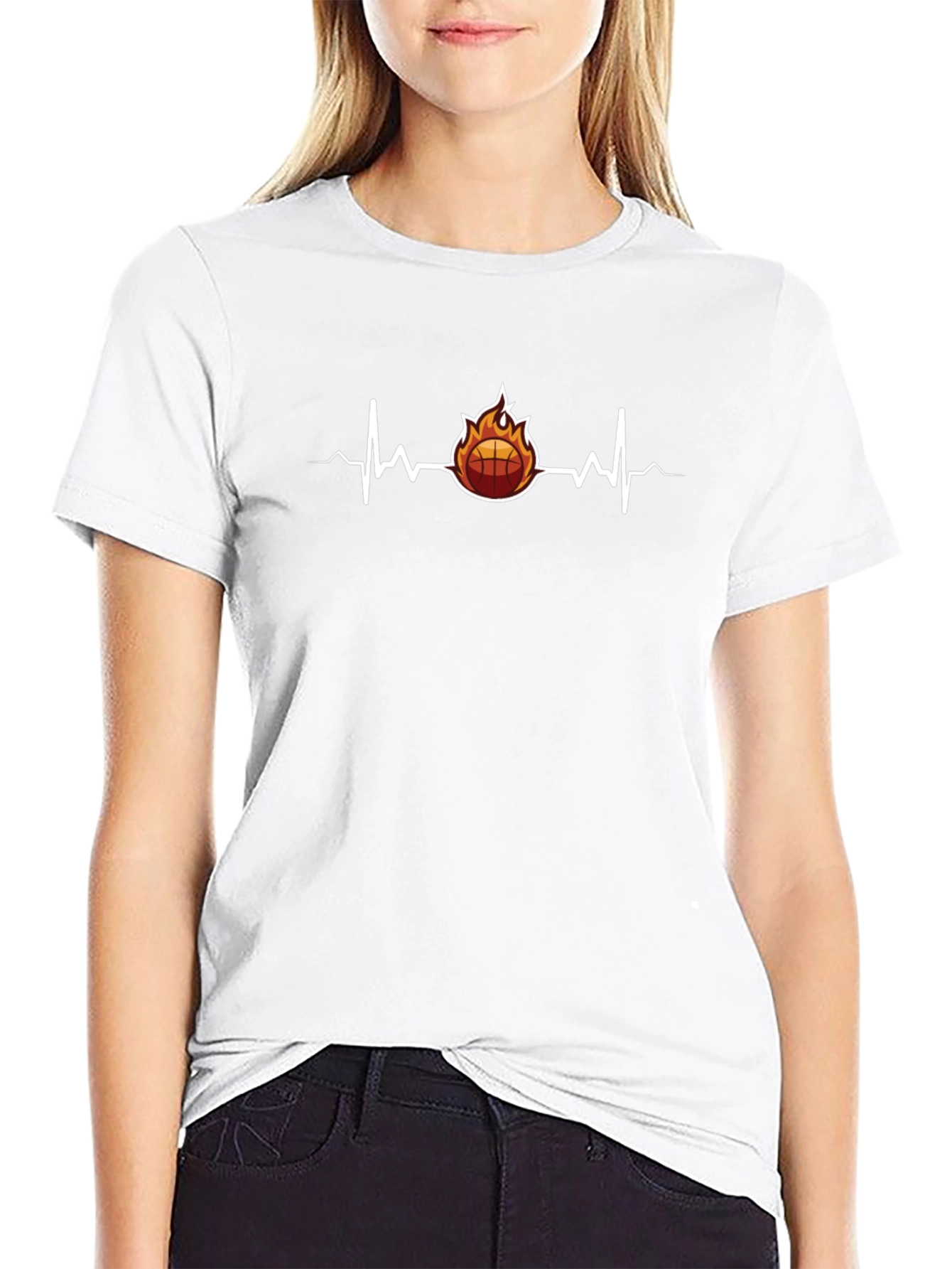 Fiery Basketball Heartbeat Graphic Tee