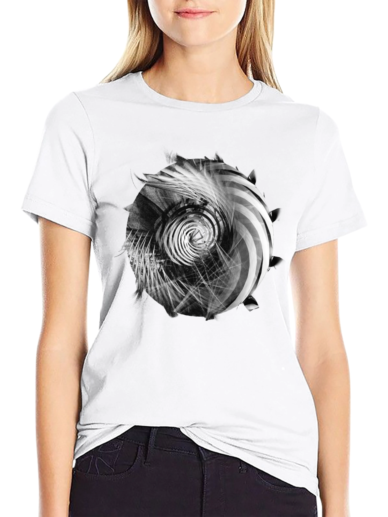 Abstract Swirl Graphic Print Black T-Shirt