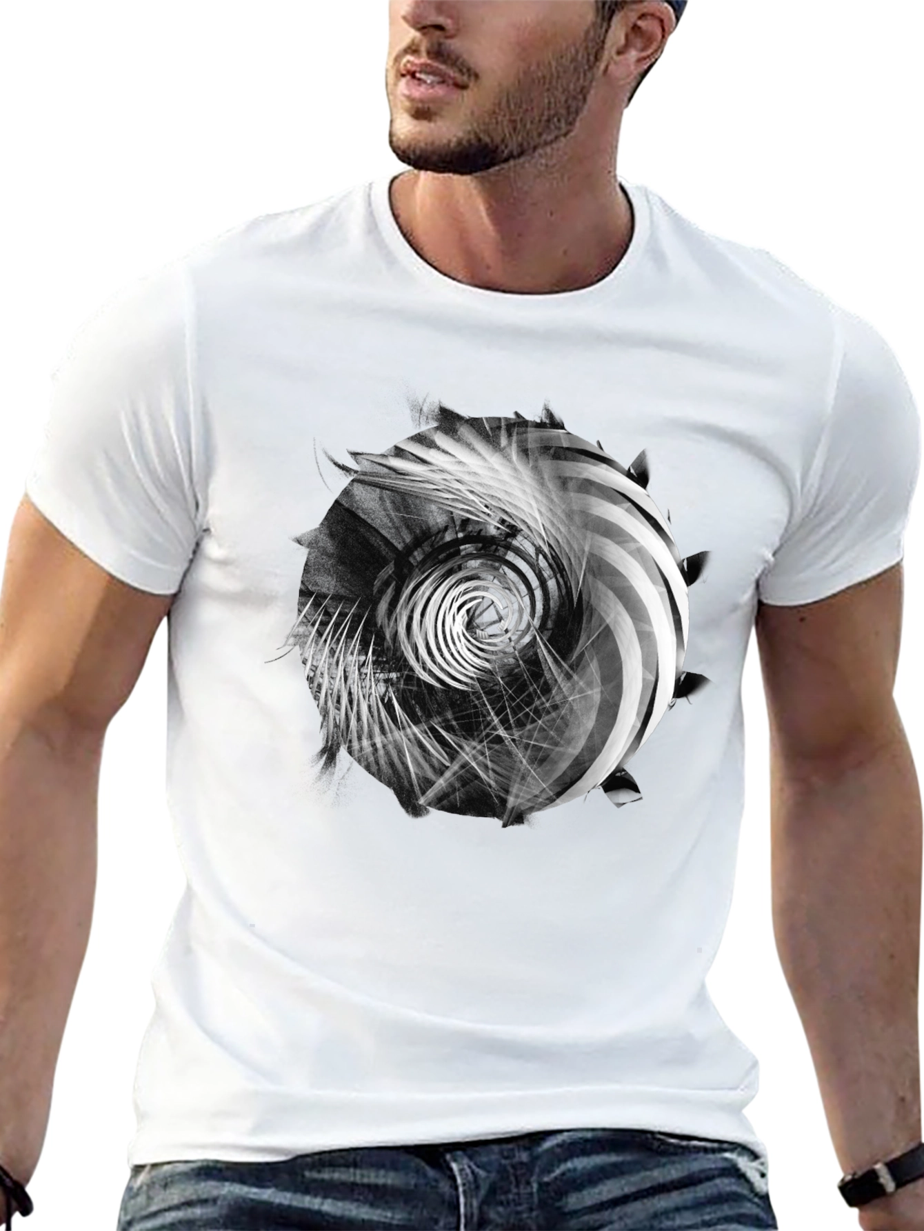 Abstract Swirl Graphic Print Black T-Shirt