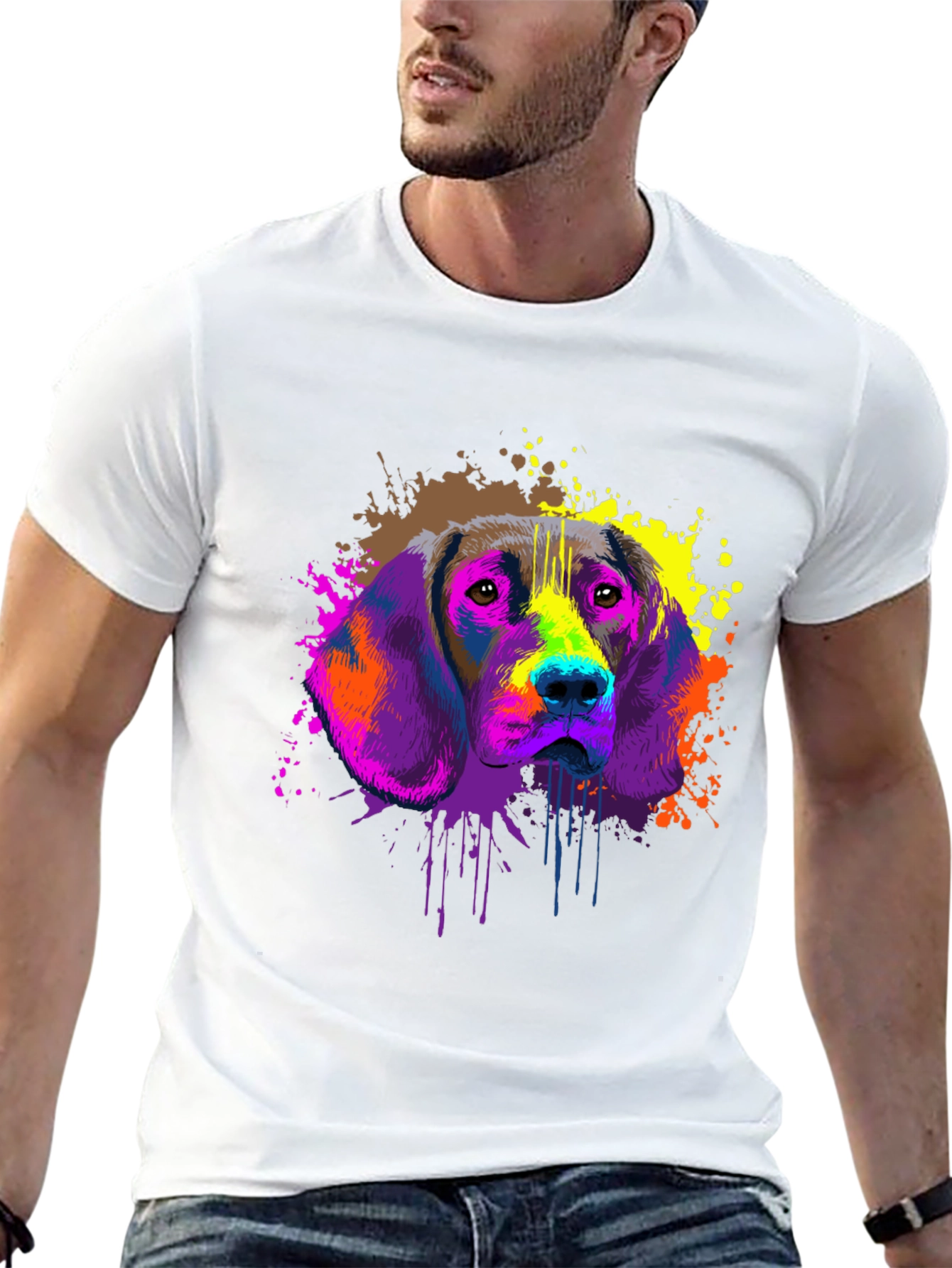 Colorful Dog Graphic T-Shirt
