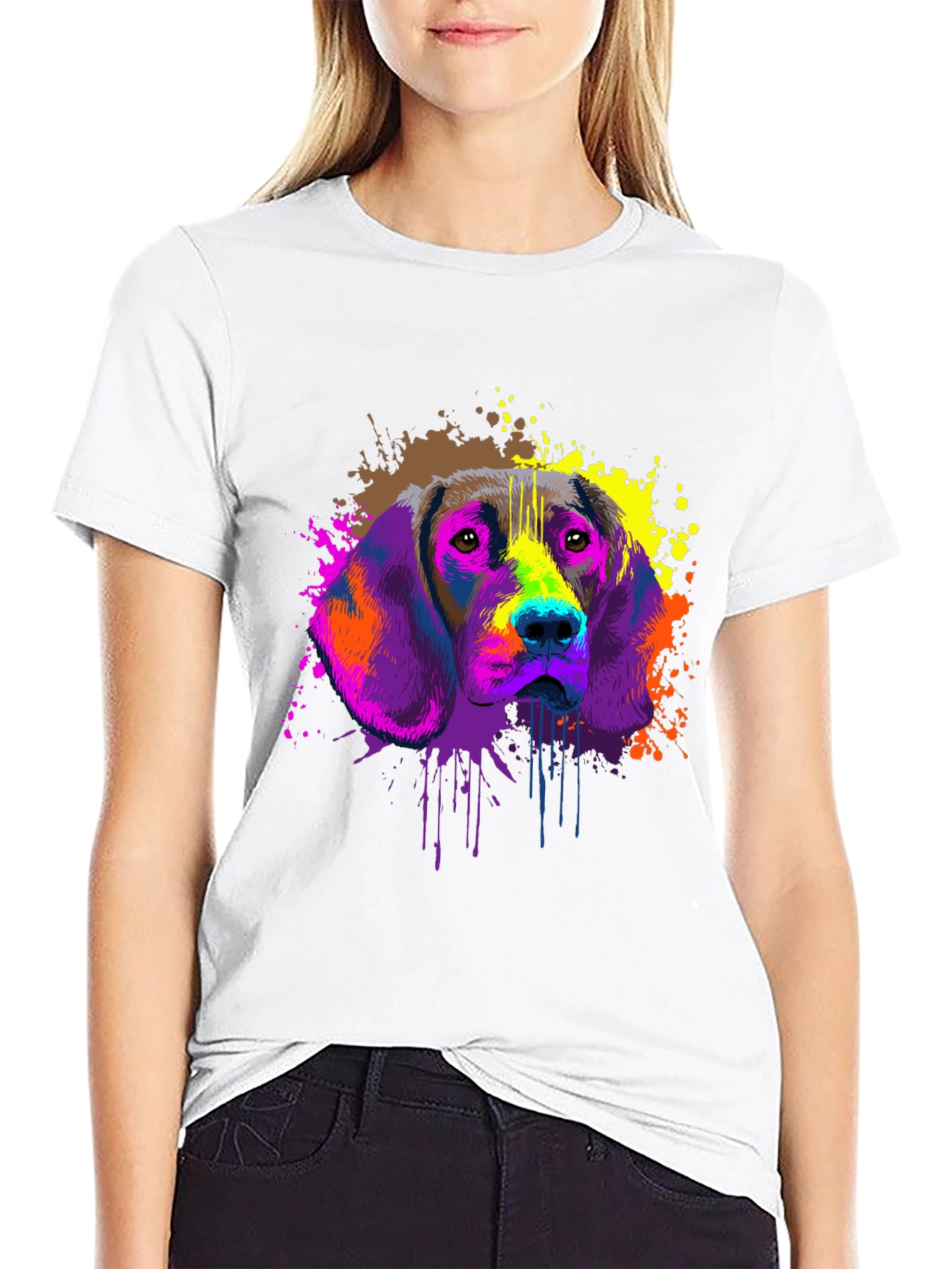 Colorful Dog Graphic T-Shirt