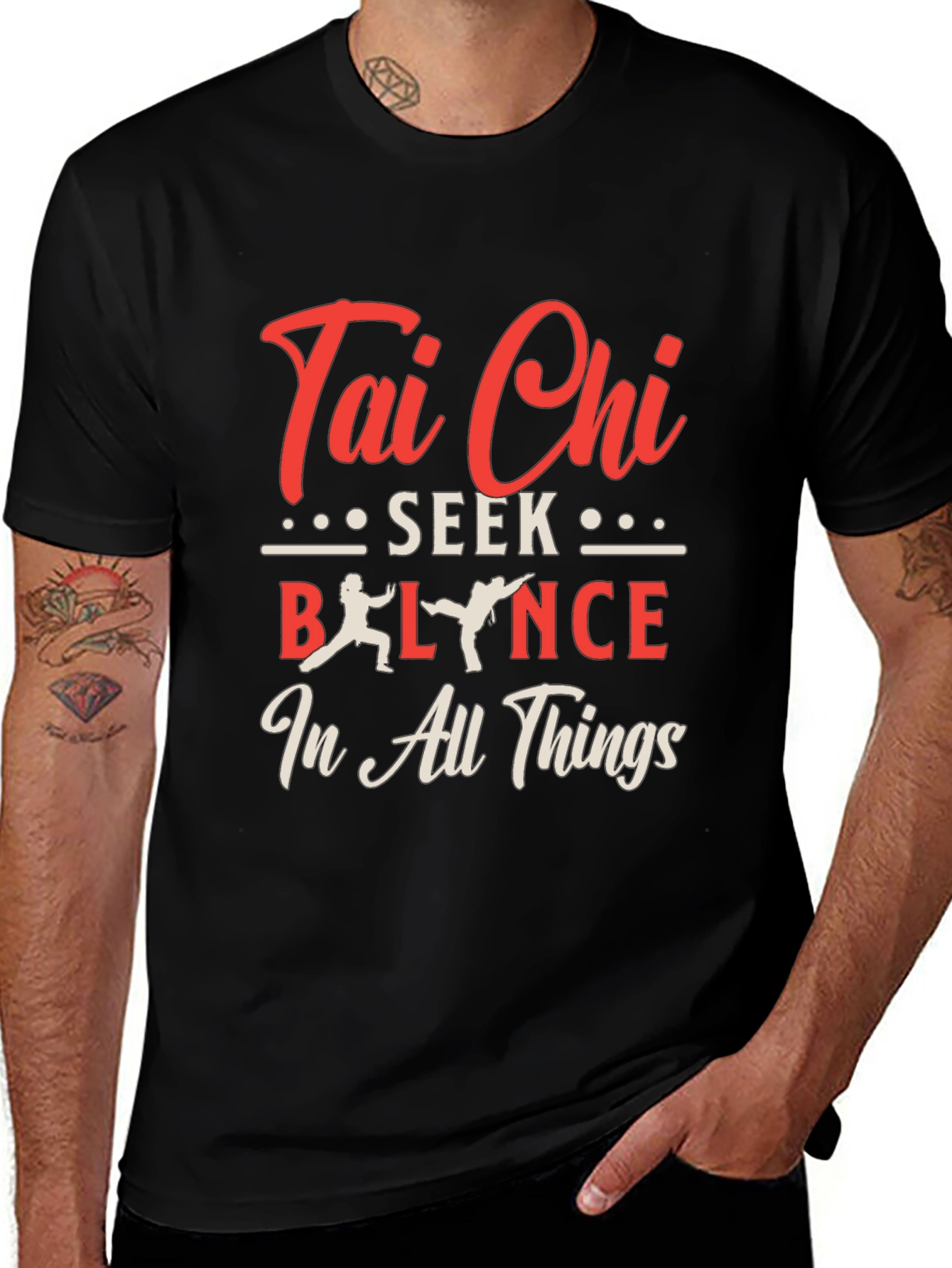 Tai Chi Balance Seek in All Things Black T-Shirt