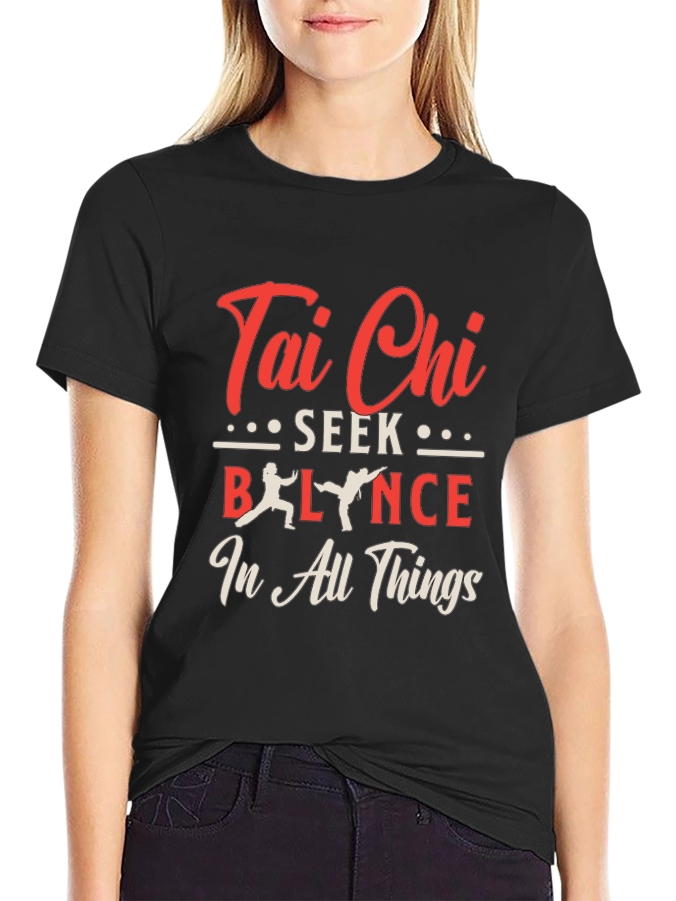 Tai Chi Balance Seek in All Things Black T-Shirt