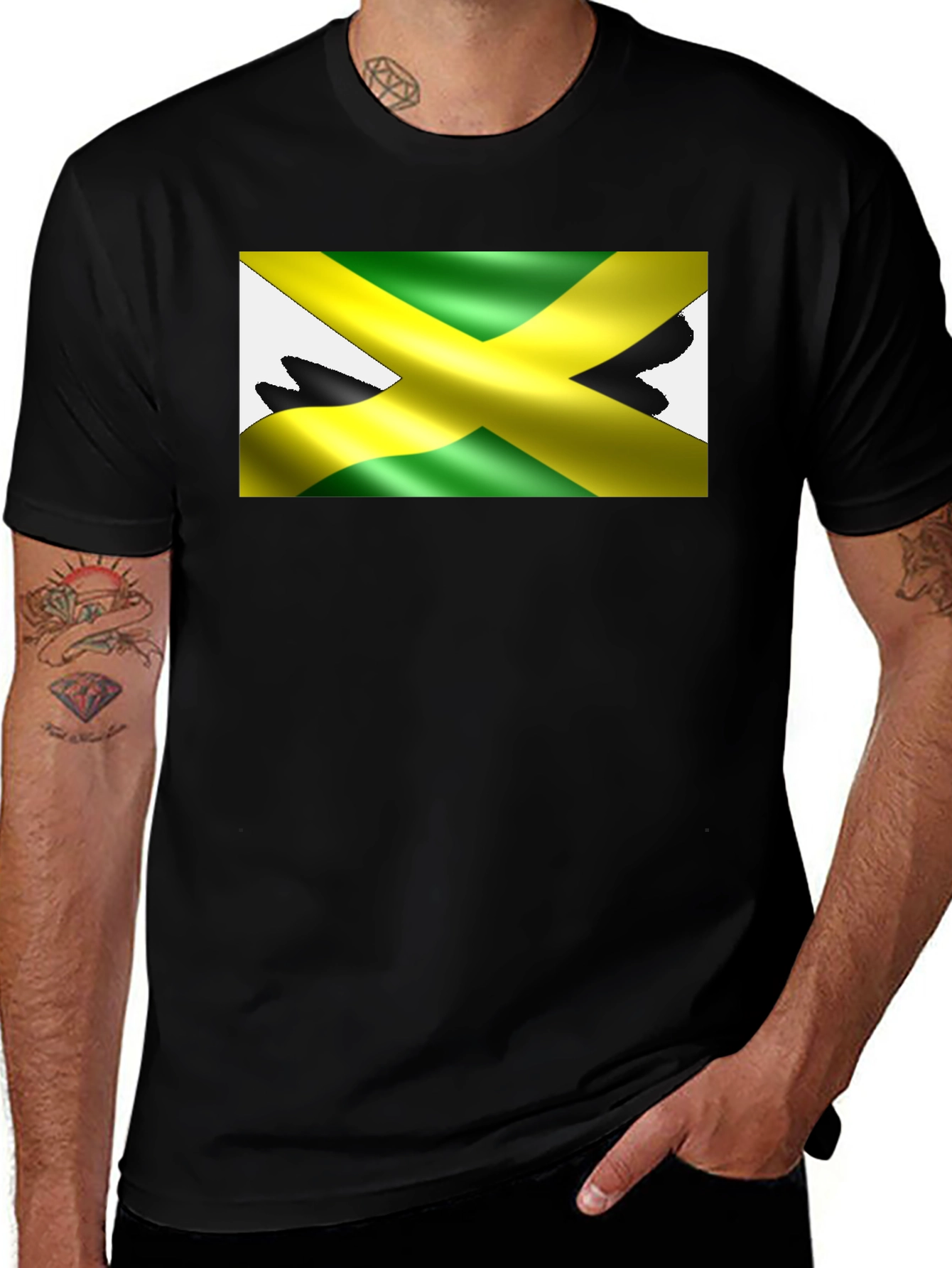 Jamaica Flag T-Shirt - Black Crew Neck Tee