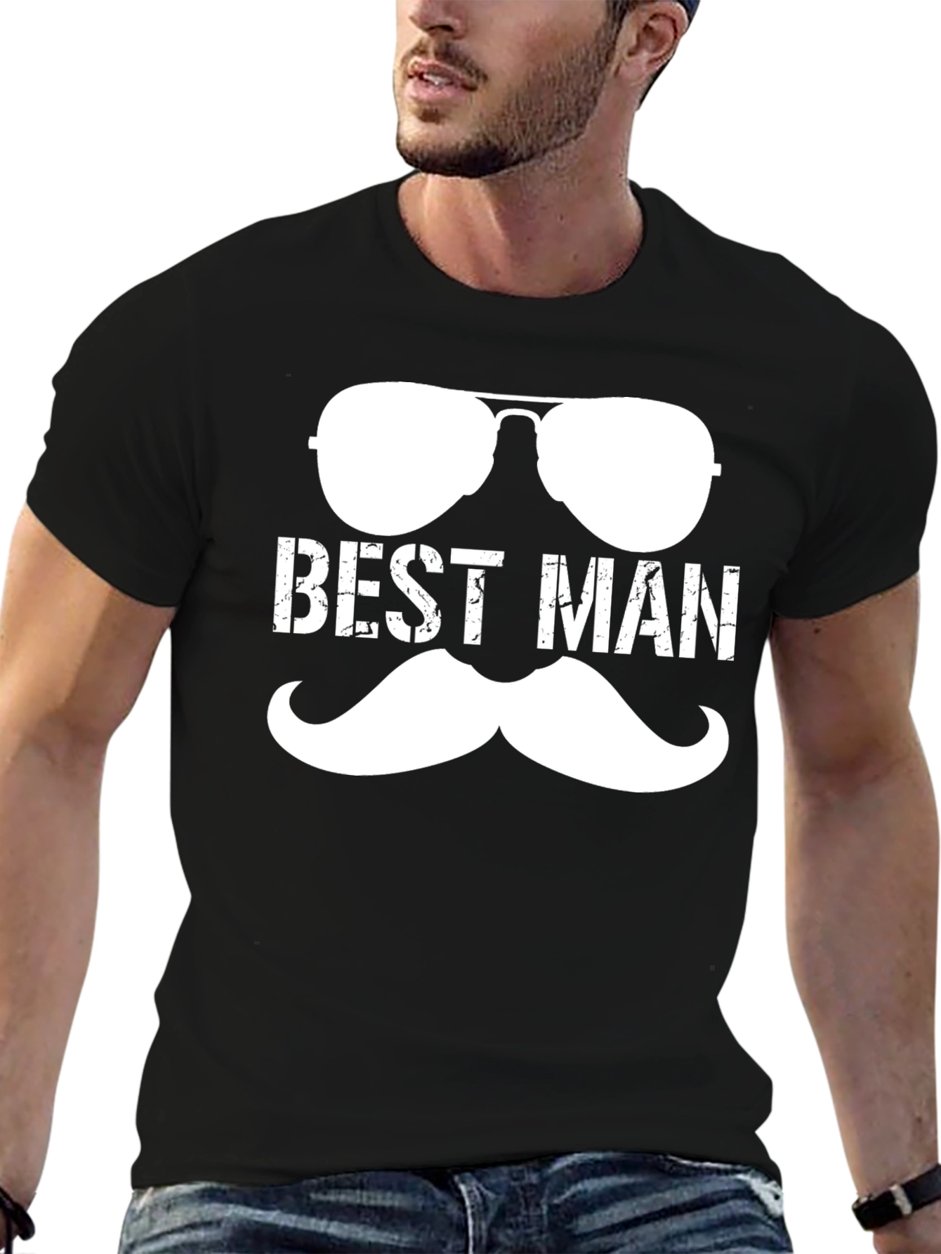Best Man Sunglasses & Mustache Graphic Tee