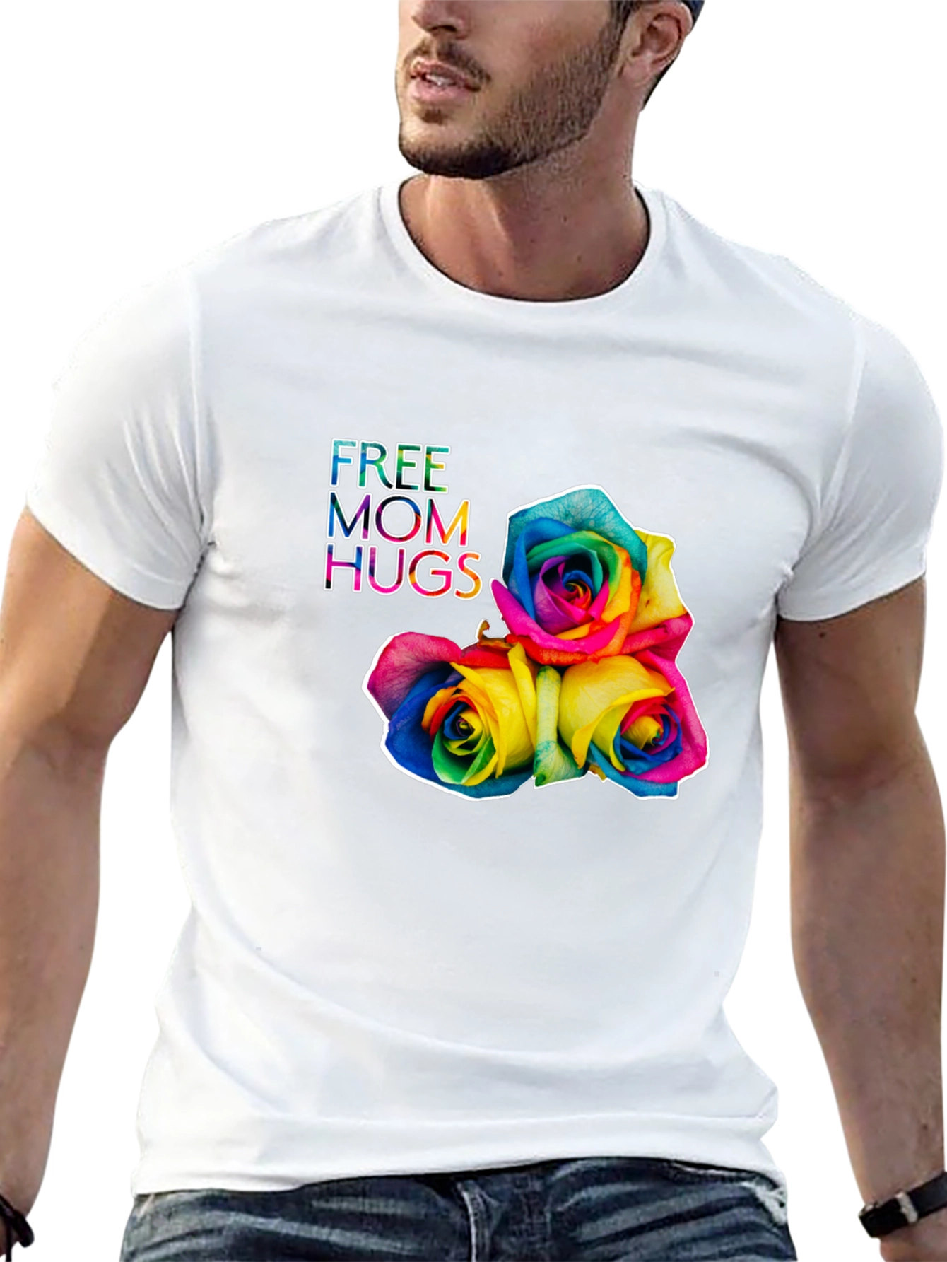 Free Mom Hugs Rainbow Roses Black T-Shirt